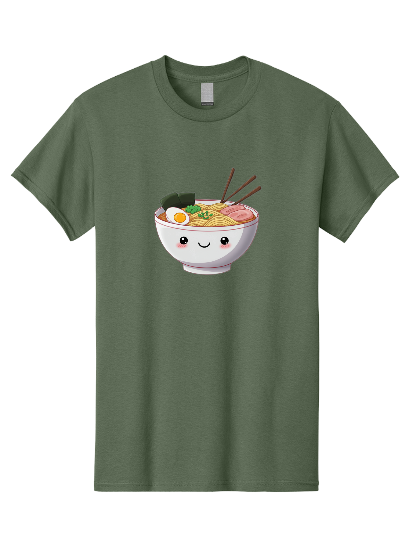 Ramen-Bowl Men'S Graphic Tee, 100% Cotton, Comfortable Casual Summer Wear, Machine Washable, Steaming Hot Ramen, Cartoon Noodle Bowl, Appetizing Meal, Kawaii Food, Delicious Japanese Cuisine, Smiling Bowl, Egg, Seaweed, Pork Slice, Chopsticks Bae713