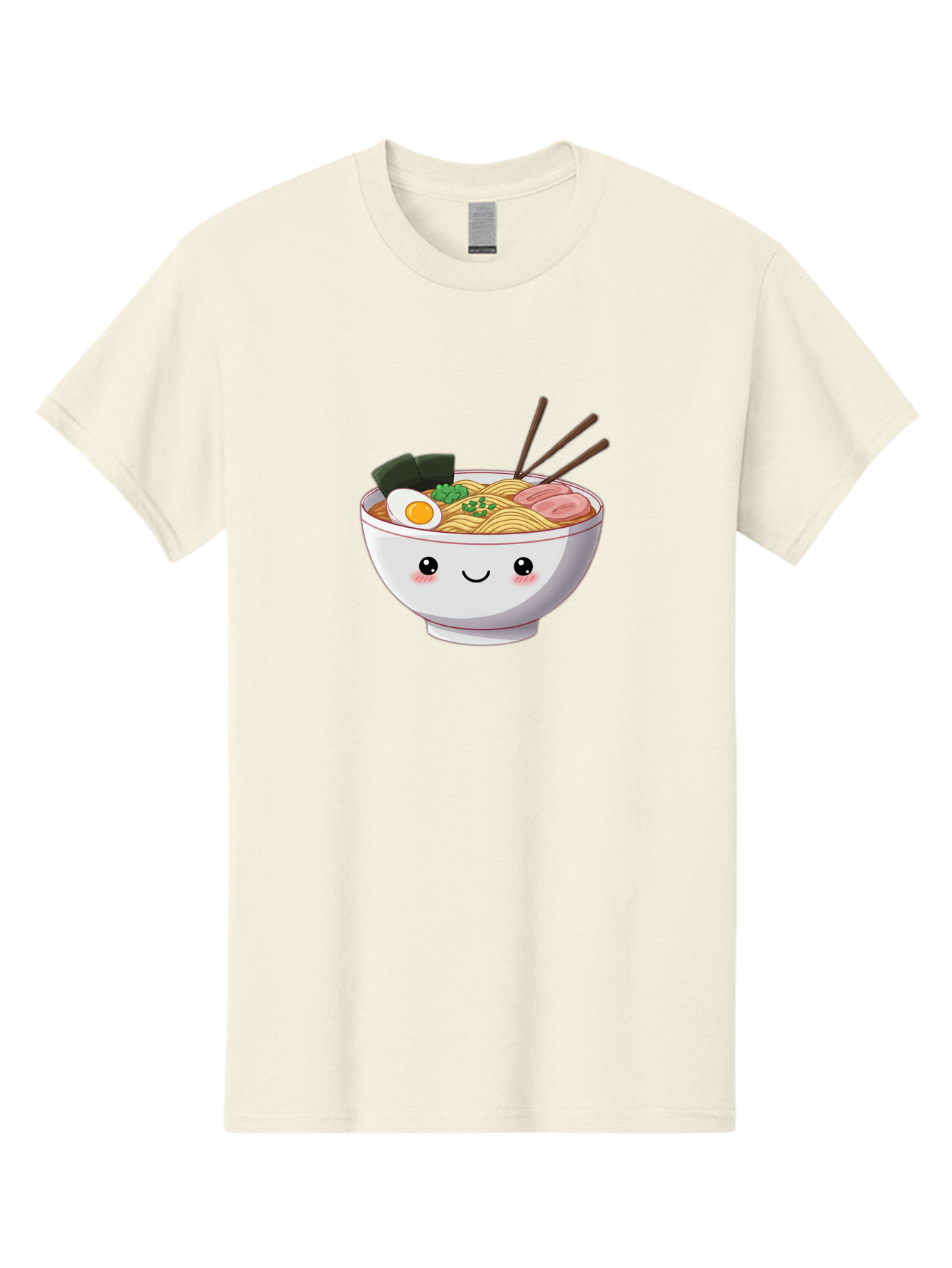 Ramen-Bowl Men'S Graphic Tee, 100% Cotton, Comfortable Casual Summer Wear, Machine Washable, Steaming Hot Ramen, Cartoon Noodle Bowl, Appetizing Meal, Kawaii Food, Delicious Japanese Cuisine, Smiling Bowl, Egg, Seaweed, Pork Slice, Chopsticks Bae713
