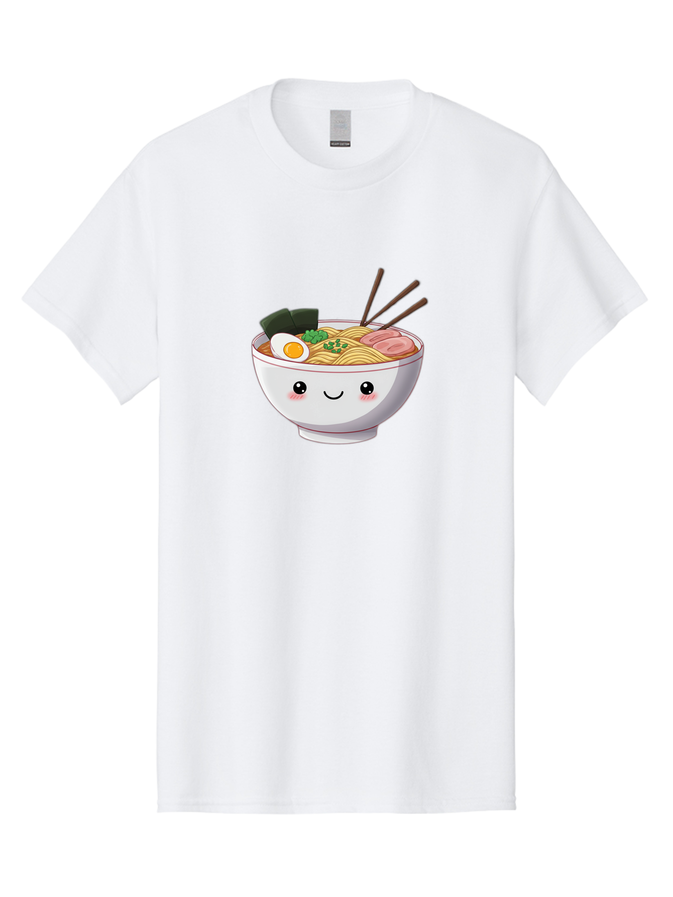 Ramen-Bowl Men'S Graphic Tee, 100% Cotton, Comfortable Casual Summer Wear, Machine Washable, Steaming Hot Ramen, Cartoon Noodle Bowl, Appetizing Meal, Kawaii Food, Delicious Japanese Cuisine, Smiling Bowl, Egg, Seaweed, Pork Slice, Chopsticks Bae713