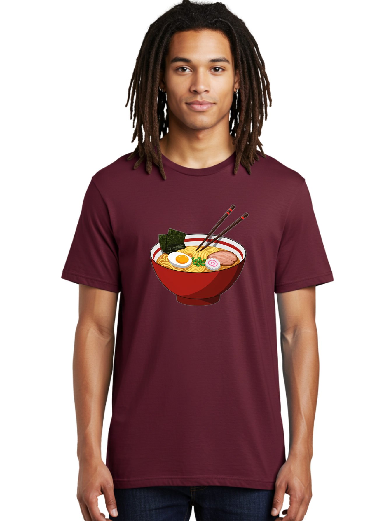 Ramen-Noodle-Bowl-2 Men'S Graphic Tee, 100% Cotton, Comfortable Casual Summer Wear, Machine Washable, Steaming Bowl Of Ramen, Japanese Noodle Soup, Boiled Egg, Sliced Pork, Seaweed, Green Onions, Chopsticks, Asian Cuisine, Noodle Dish, Bae715