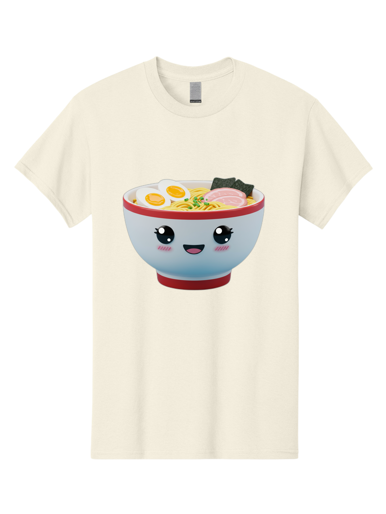 Ramen-Noodle-Bowl Men'S Graphic Tee, 100% Cotton, Comfortable Casual Summer Wear, Machine Washable, Kawaii Ramen Bowl, Cartoon Noodle Soup, Japanese Cuisine, Animated Food, Ramen Noodles, Boiled Egg, Seaweed, Sliced Ham, Cute Bowl, Bae716
