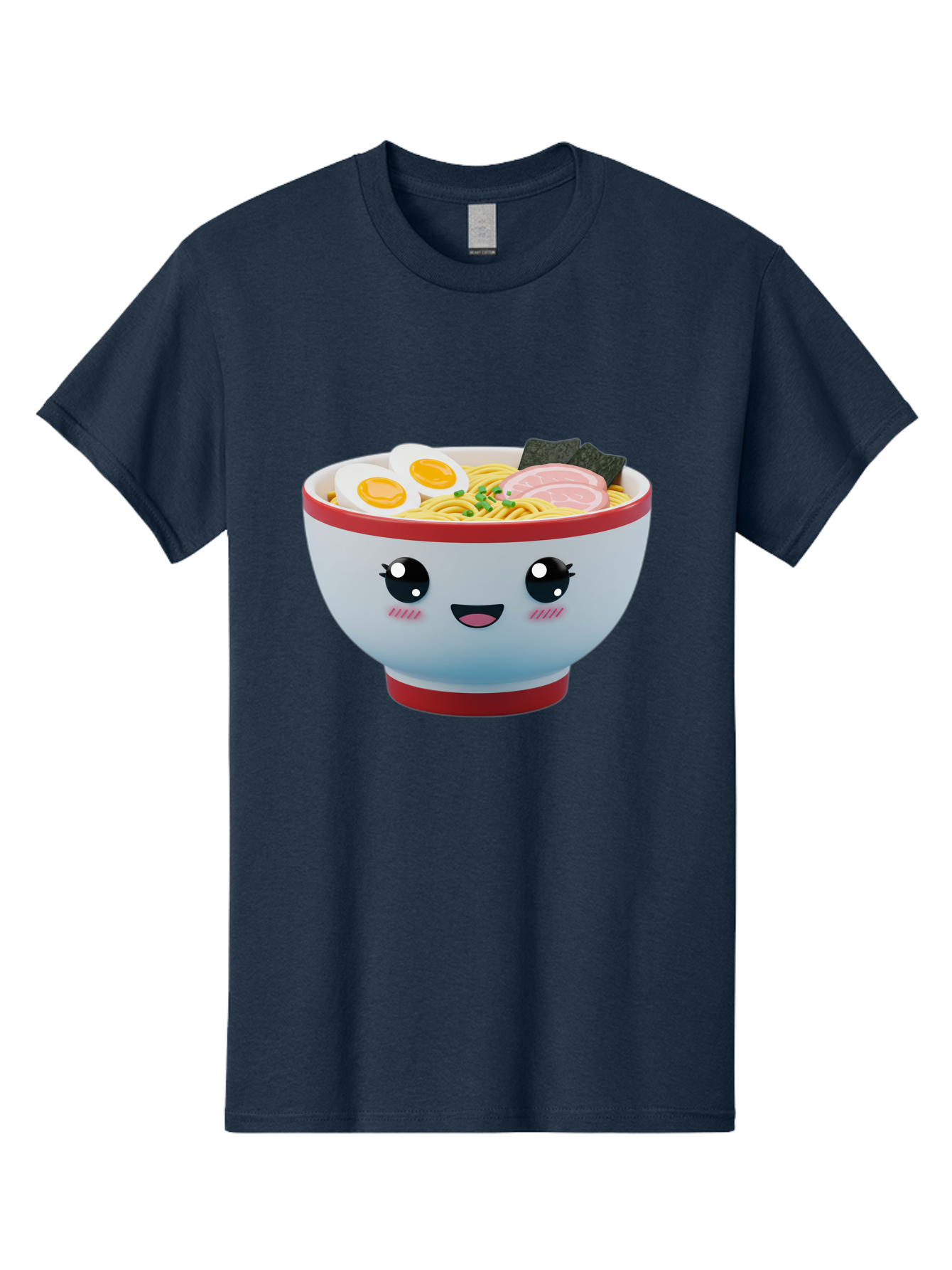 Ramen-Noodle-Bowl Men'S Graphic Tee, 100% Cotton, Comfortable Casual Summer Wear, Machine Washable, Kawaii Ramen Bowl, Cartoon Noodle Soup, Japanese Cuisine, Animated Food, Ramen Noodles, Boiled Egg, Seaweed, Sliced Ham, Cute Bowl, Bae716