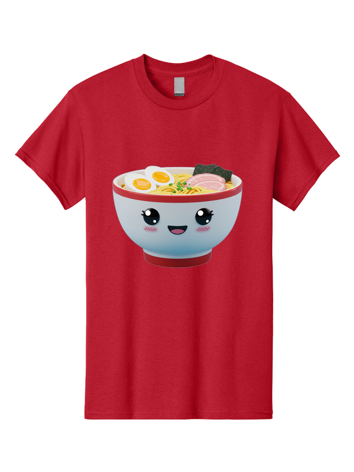 Ramen-Noodle-Bowl Men'S Graphic Tee, 100% Cotton, Comfortable Casual Summer Wear, Machine Washable, Kawaii Ramen Bowl, Cartoon Noodle Soup, Japanese Cuisine, Animated Food, Ramen Noodles, Boiled Egg, Seaweed, Sliced Ham, Cute Bowl, Bae716