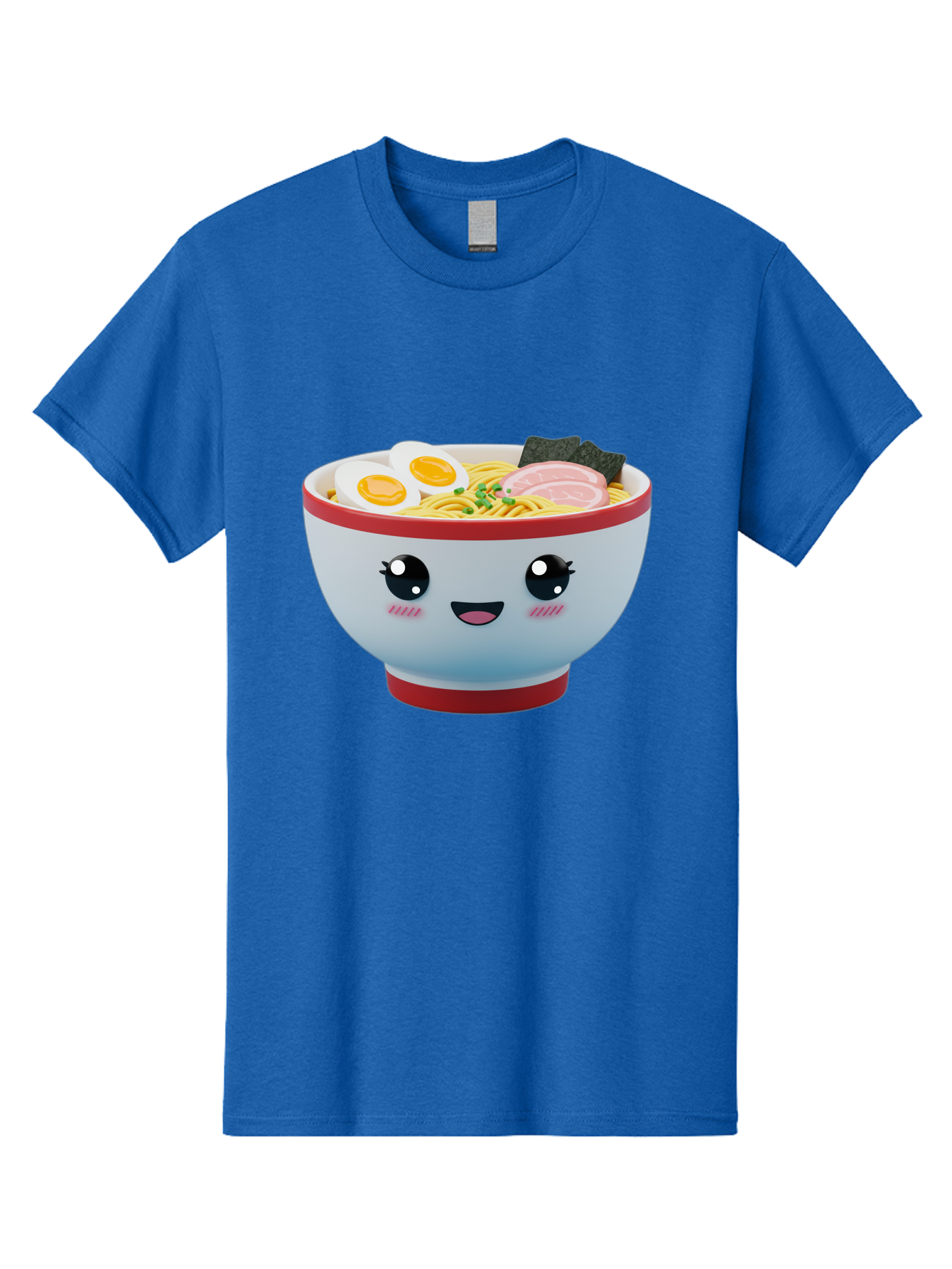 Ramen-Noodle-Bowl Men'S Graphic Tee, 100% Cotton, Comfortable Casual Summer Wear, Machine Washable, Kawaii Ramen Bowl, Cartoon Noodle Soup, Japanese Cuisine, Animated Food, Ramen Noodles, Boiled Egg, Seaweed, Sliced Ham, Cute Bowl, Bae716