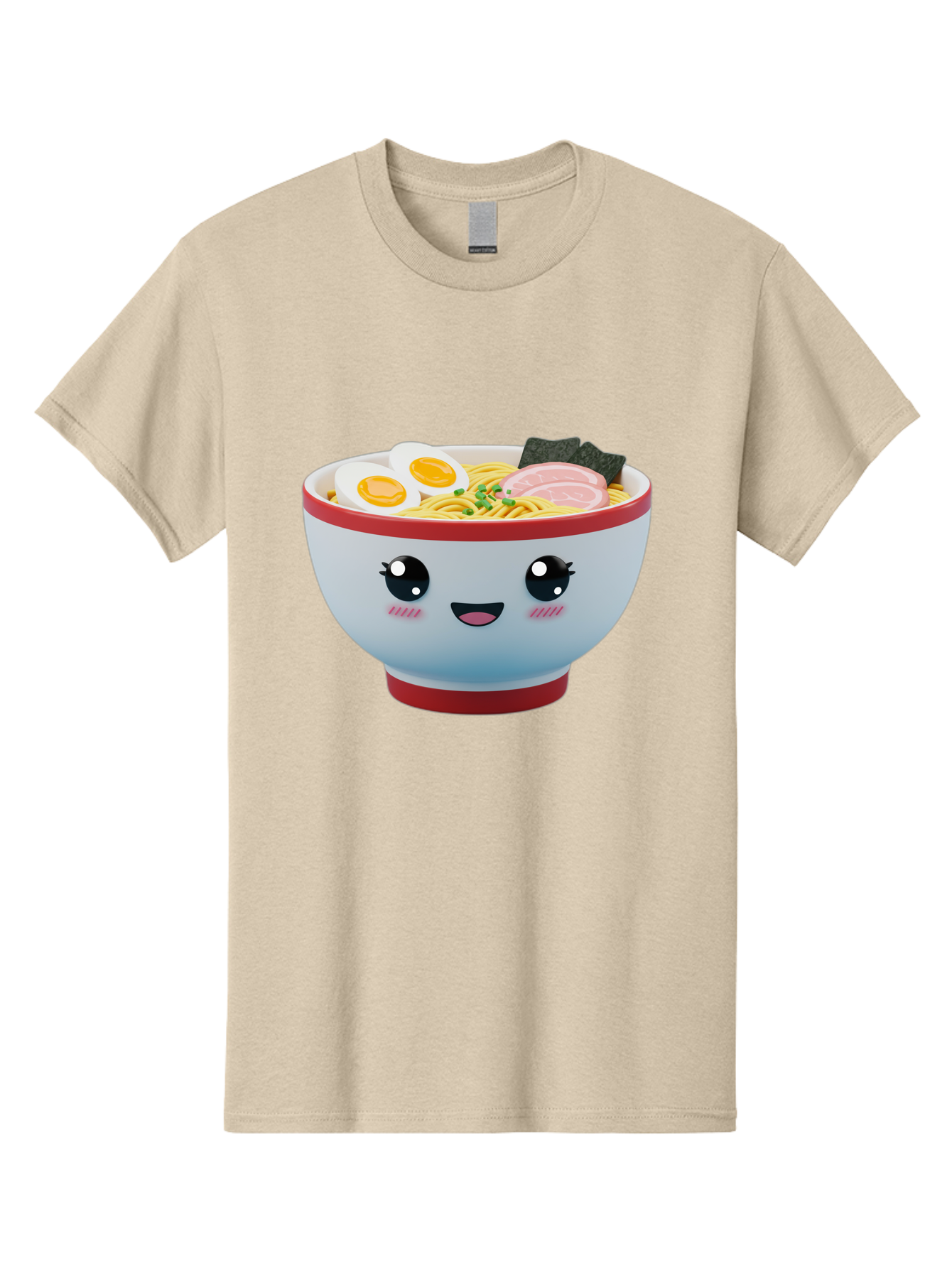 Ramen-Noodle-Bowl Men'S Graphic Tee, 100% Cotton, Comfortable Casual Summer Wear, Machine Washable, Kawaii Ramen Bowl, Cartoon Noodle Soup, Japanese Cuisine, Animated Food, Ramen Noodles, Boiled Egg, Seaweed, Sliced Ham, Cute Bowl, Bae716
