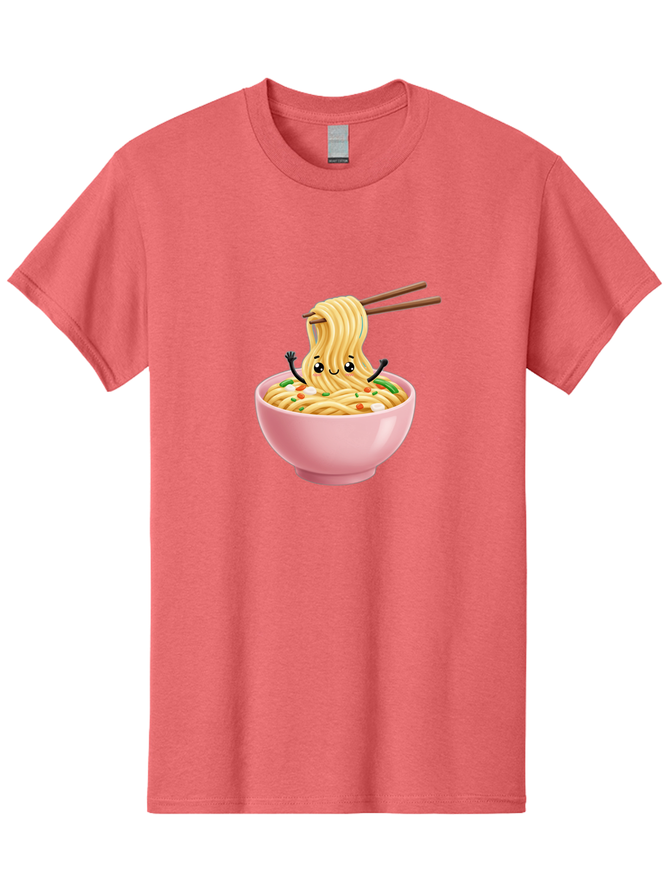 Ramen-Noodle-Character Men'S Graphic Tee, 100% Cotton, Comfortable Casual Summer Wear, Machine Washable, Cartoon Noodles, Ramen Noodles, Noodle Character, Kawaii Food, Cute Noodles, Asian Cuisine, Noodle Bowl, Tasty Noodles, Foodie Art, Bae717