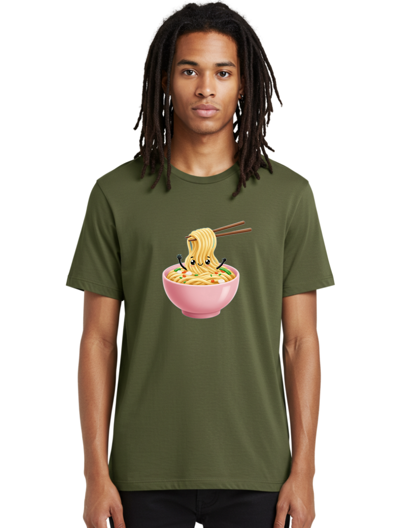 Ramen-Noodle-Character Men'S Graphic Tee, 100% Cotton, Comfortable Casual Summer Wear, Machine Washable, Cartoon Noodles, Ramen Noodles, Noodle Character, Kawaii Food, Cute Noodles, Asian Cuisine, Noodle Bowl, Tasty Noodles, Foodie Art, Bae717