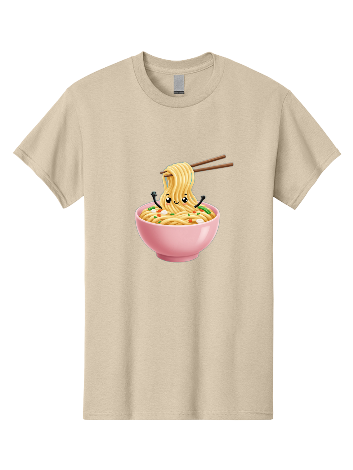 Ramen-Noodle-Character Men'S Graphic Tee, 100% Cotton, Comfortable Casual Summer Wear, Machine Washable, Cartoon Noodles, Ramen Noodles, Noodle Character, Kawaii Food, Cute Noodles, Asian Cuisine, Noodle Bowl, Tasty Noodles, Foodie Art, Bae717