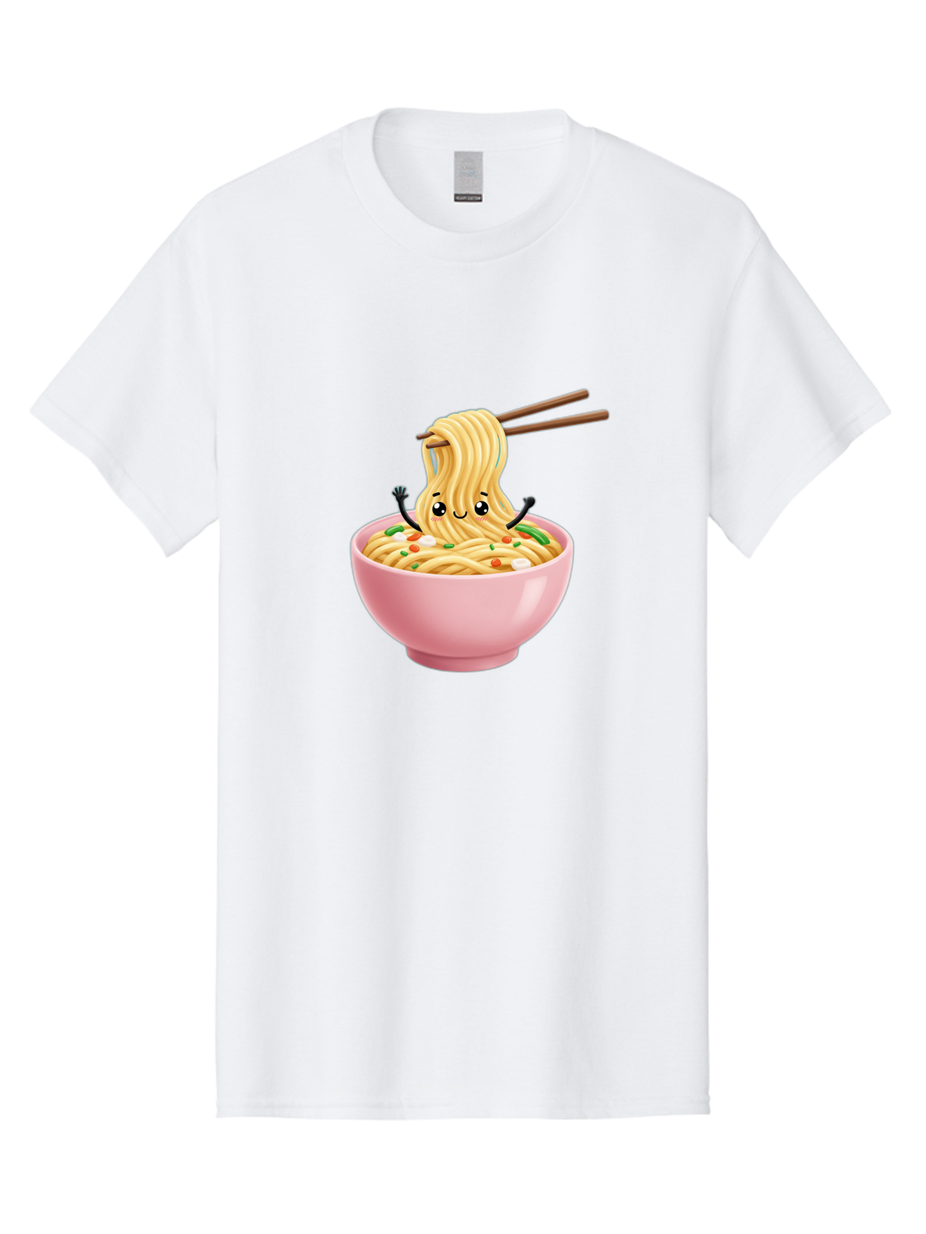 Ramen-Noodle-Character Men'S Graphic Tee, 100% Cotton, Comfortable Casual Summer Wear, Machine Washable, Cartoon Noodles, Ramen Noodles, Noodle Character, Kawaii Food, Cute Noodles, Asian Cuisine, Noodle Bowl, Tasty Noodles, Foodie Art, Bae717