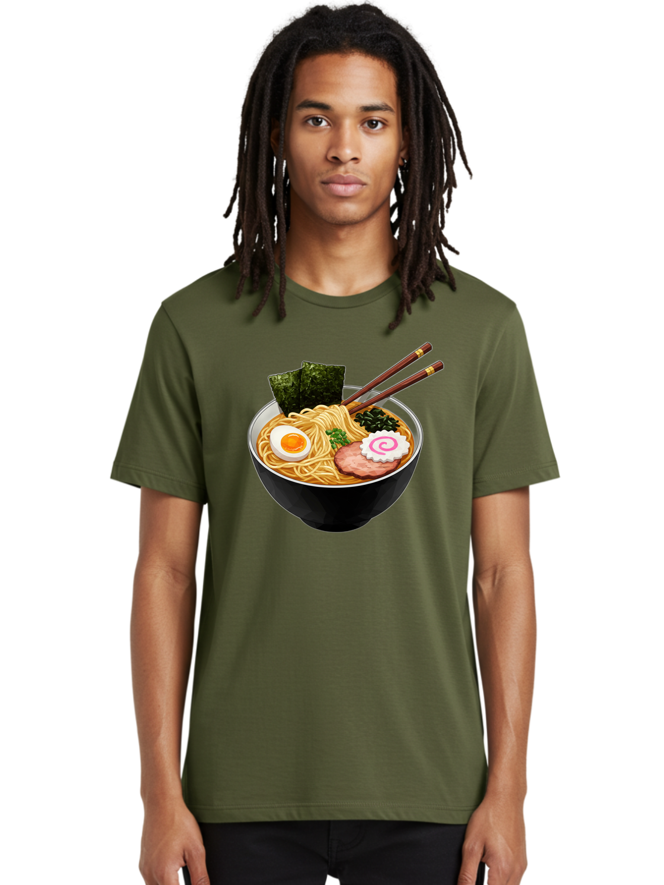 Ramen-Noodles-1 Men'S Graphic Tee, 100% Cotton, Comfortable Casual Summer Wear, Machine Washable, Bowl Of Ramen, Steaming Hot Noodles, Savory Broth, Boiled Egg, Sliced Pork, Seaweed, Green Onions, Fish Cake, Chopsticks, Asian Cuisine, Bae718