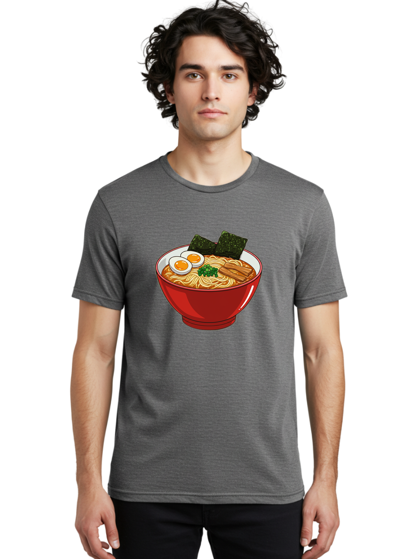 Ramen-Noodles-Bowl Men'S Graphic Tee, 100% Cotton, Comfortable Casual Summer Wear, Machine Washable, Steaming Hot Ramen, Savory Broth, Boiled Egg, Seaweed, Green Onions, Bamboo Shoots, Japanese Cuisine, Comfort Food, Noodle Soup, Asian Flavors Bae720