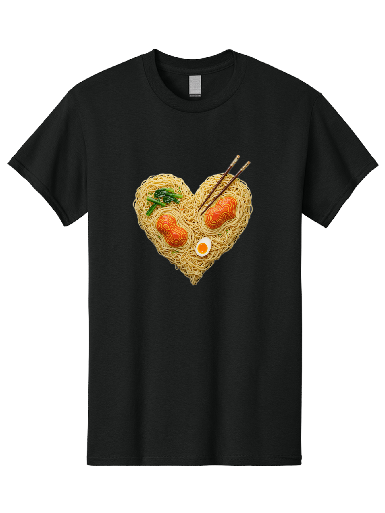 Ramen-Noodles-Heart-1 Men'S Graphic Tee, 100% Cotton, Comfortable Casual Summer Wear, Machine Washable, Ramen Noodles, Heart-Shaped Noodles, Asian Cuisine, Delicious Meal, Savory Flavors, Boiled Egg, Chopsticks, Green Vegetables Bae721