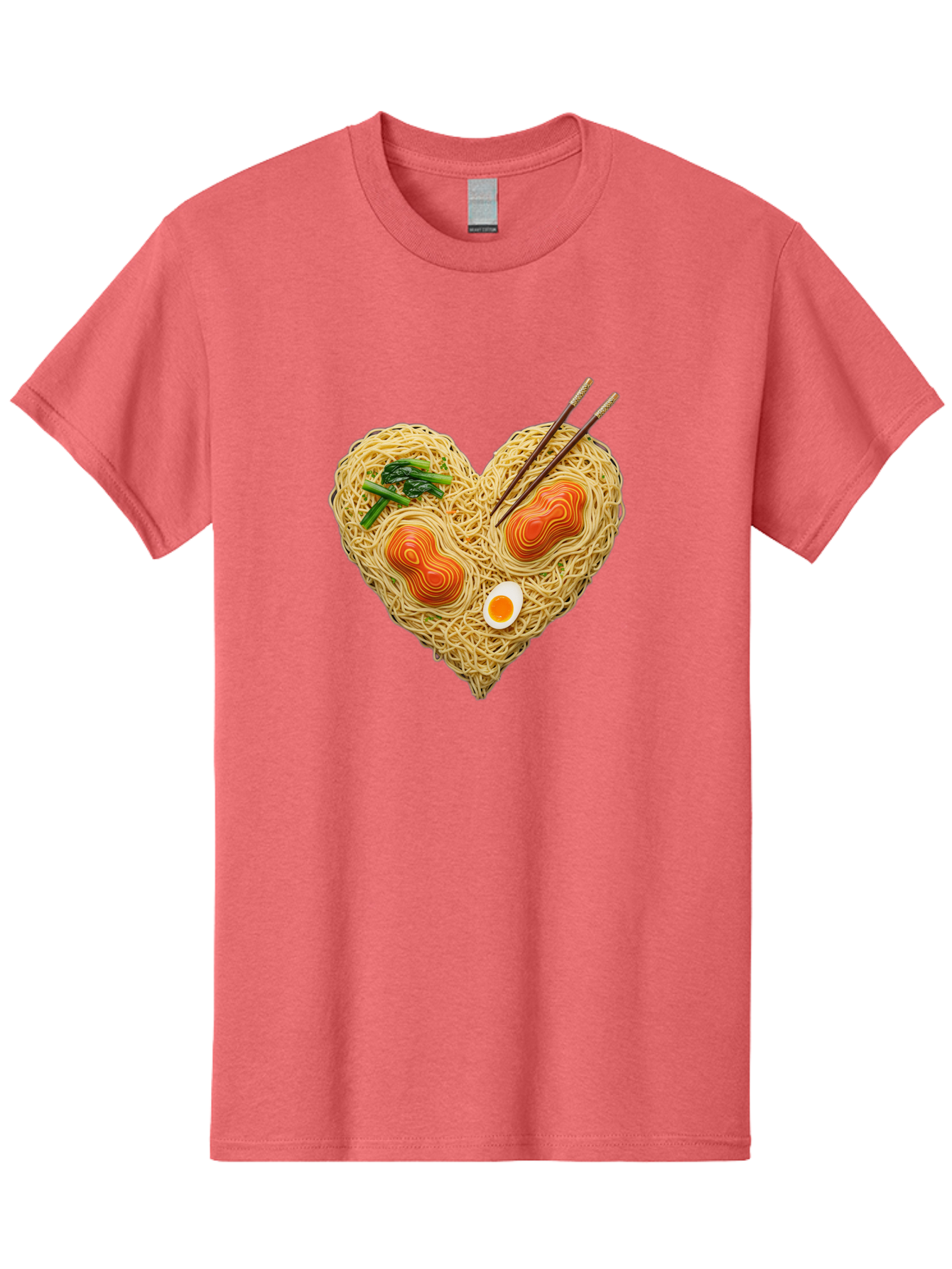 Ramen-Noodles-Heart-1 Men'S Graphic Tee, 100% Cotton, Comfortable Casual Summer Wear, Machine Washable, Ramen Noodles, Heart-Shaped Noodles, Asian Cuisine, Delicious Meal, Savory Flavors, Boiled Egg, Chopsticks, Green Vegetables Bae721