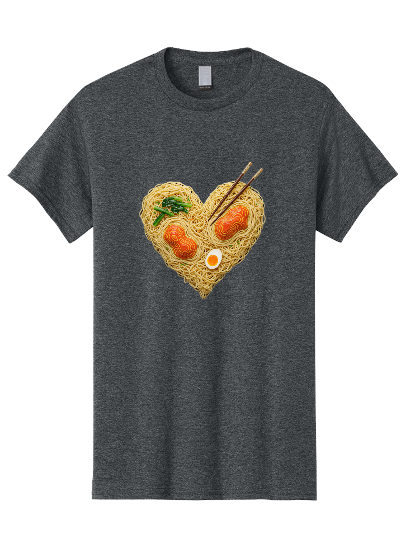 Ramen-Noodles-Heart-1 Men'S Graphic Tee, 100% Cotton, Comfortable Casual Summer Wear, Machine Washable, Ramen Noodles, Heart-Shaped Noodles, Asian Cuisine, Delicious Meal, Savory Flavors, Boiled Egg, Chopsticks, Green Vegetables Bae721