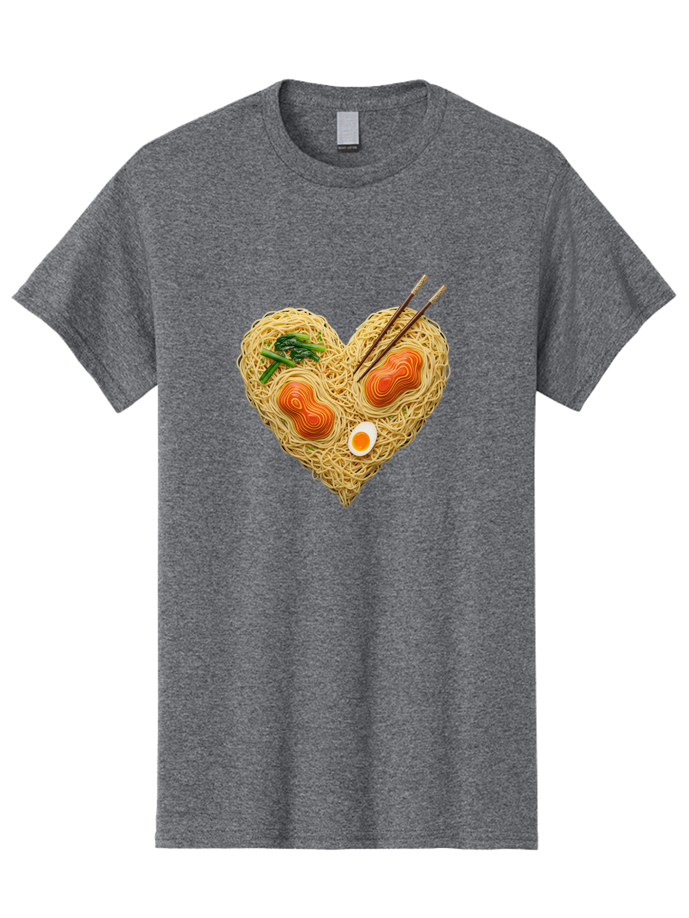 Ramen-Noodles-Heart-1 Men'S Graphic Tee, 100% Cotton, Comfortable Casual Summer Wear, Machine Washable, Ramen Noodles, Heart-Shaped Noodles, Asian Cuisine, Delicious Meal, Savory Flavors, Boiled Egg, Chopsticks, Green Vegetables Bae721