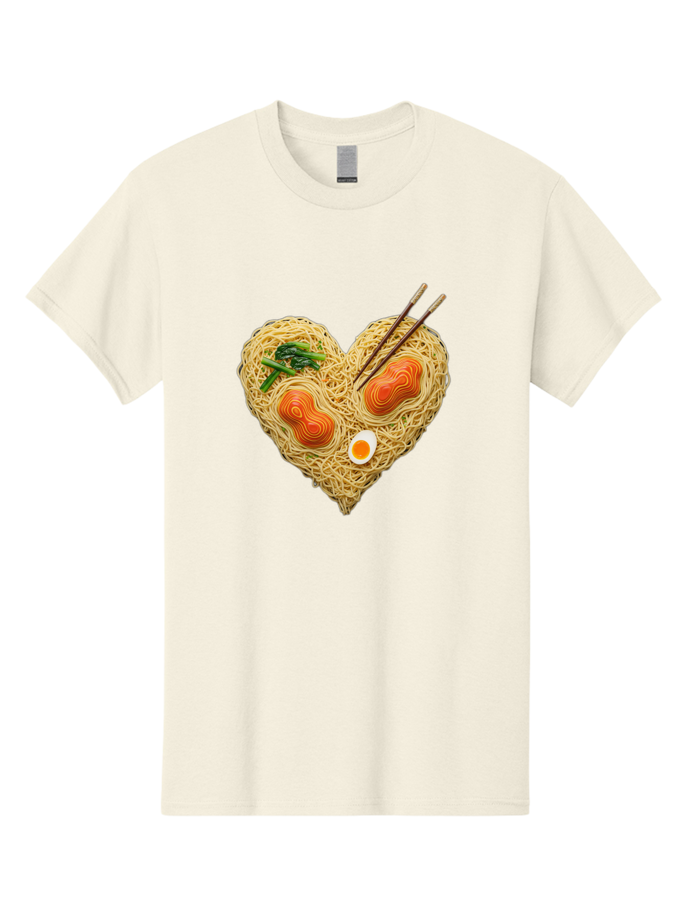 Ramen-Noodles-Heart-1 Men'S Graphic Tee, 100% Cotton, Comfortable Casual Summer Wear, Machine Washable, Ramen Noodles, Heart-Shaped Noodles, Asian Cuisine, Delicious Meal, Savory Flavors, Boiled Egg, Chopsticks, Green Vegetables Bae721