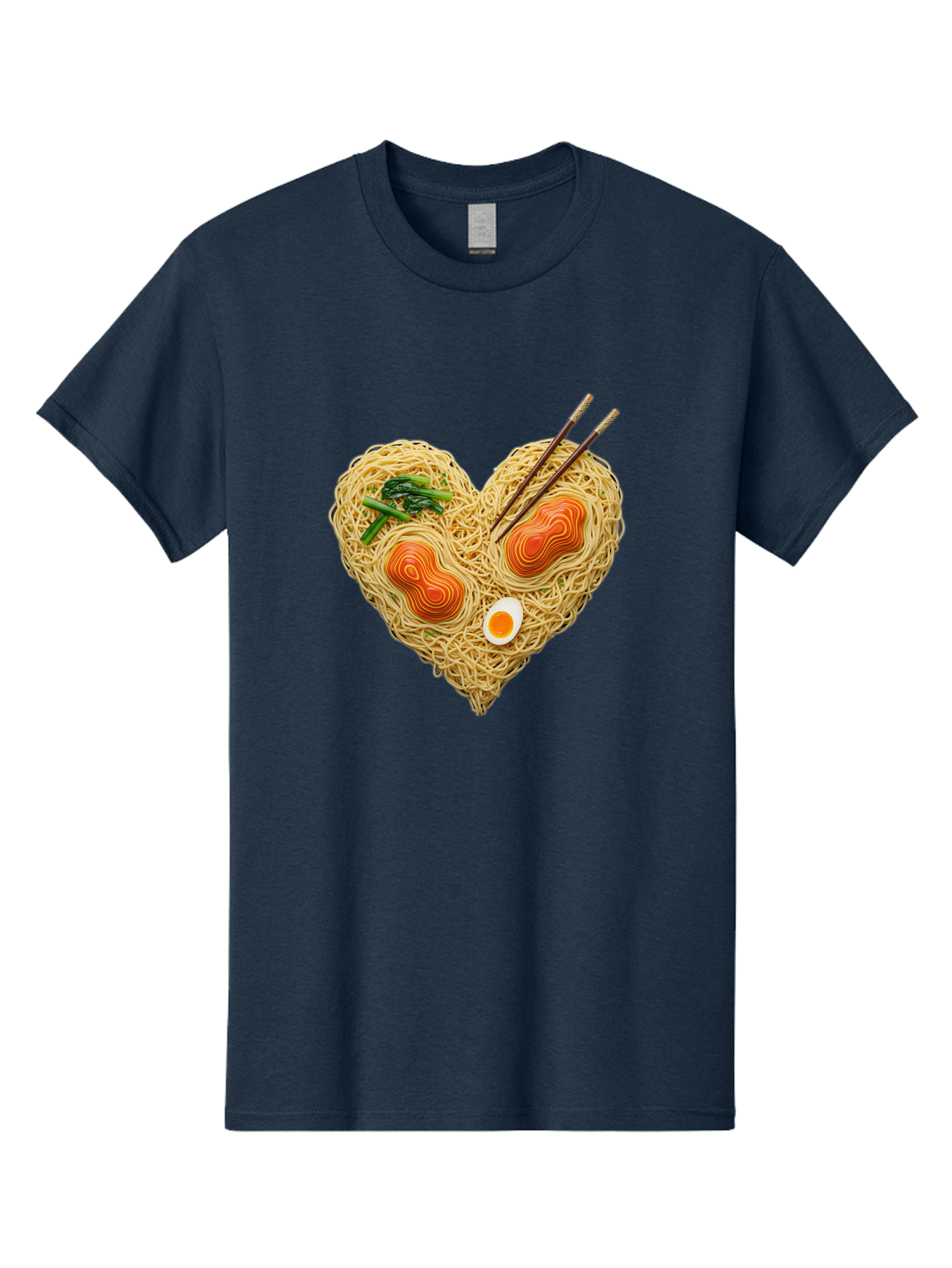 Ramen-Noodles-Heart-1 Men'S Graphic Tee, 100% Cotton, Comfortable Casual Summer Wear, Machine Washable, Ramen Noodles, Heart-Shaped Noodles, Asian Cuisine, Delicious Meal, Savory Flavors, Boiled Egg, Chopsticks, Green Vegetables Bae721