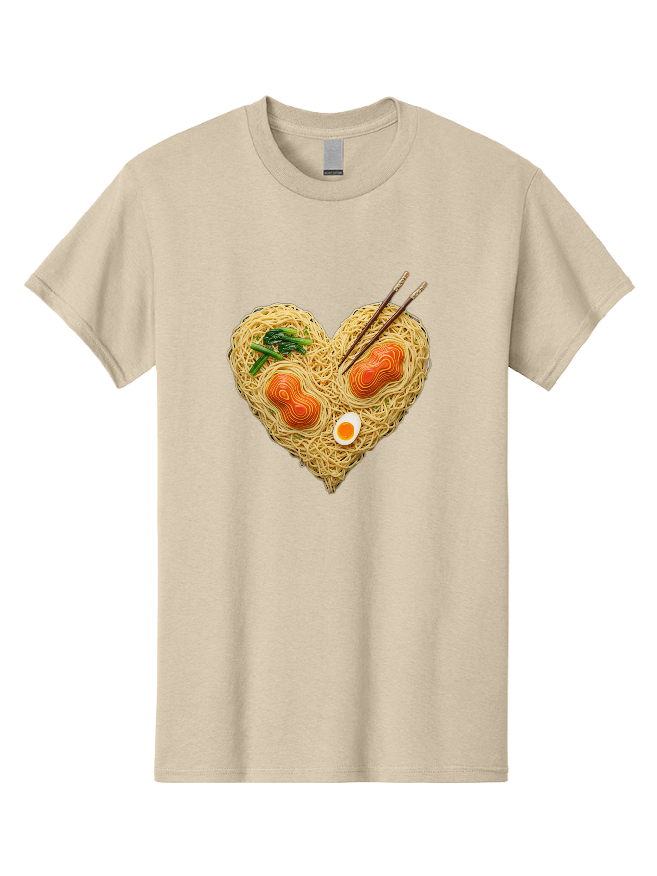 Ramen-Noodles-Heart-1 Men'S Graphic Tee, 100% Cotton, Comfortable Casual Summer Wear, Machine Washable, Ramen Noodles, Heart-Shaped Noodles, Asian Cuisine, Delicious Meal, Savory Flavors, Boiled Egg, Chopsticks, Green Vegetables Bae721