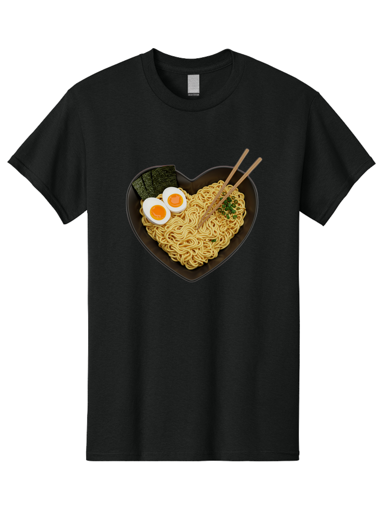 Ramen-Noodles-Heart-Shaped-Bowl Men'S Graphic Tee, 100% Cotton, Comfortable Casual Summer Wear, Machine Washable, Ramen Noodles, Heart-Shaped Bowl, Soft-Boiled Eggs, Seaweed, Chopsticks, Asian Cuisine, Comfort Food, Savory Dish, Noodle Soup, Bae722