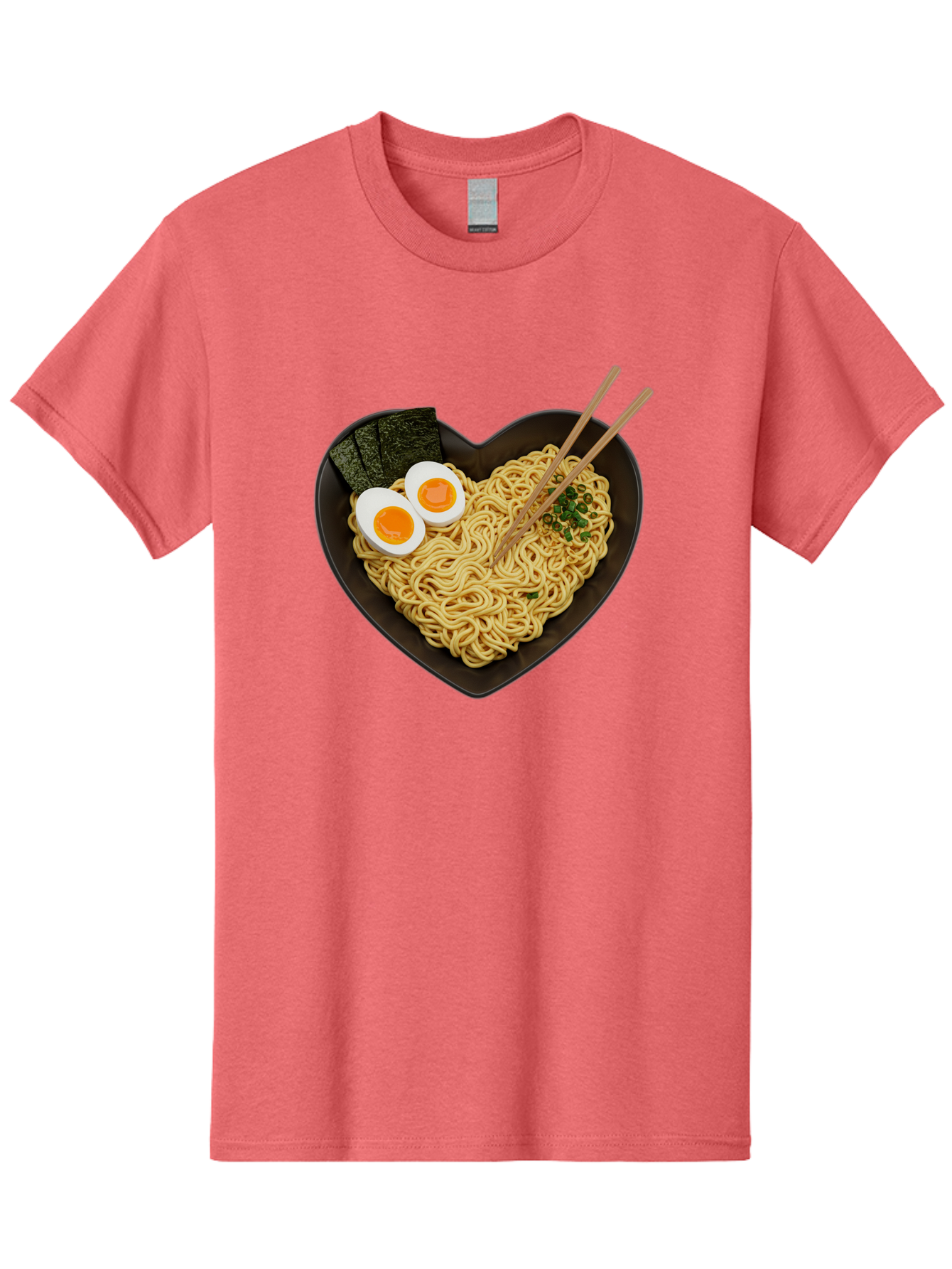 Ramen-Noodles-Heart-Shaped-Bowl Men'S Graphic Tee, 100% Cotton, Comfortable Casual Summer Wear, Machine Washable, Ramen Noodles, Heart-Shaped Bowl, Soft-Boiled Eggs, Seaweed, Chopsticks, Asian Cuisine, Comfort Food, Savory Dish, Noodle Soup, Bae722