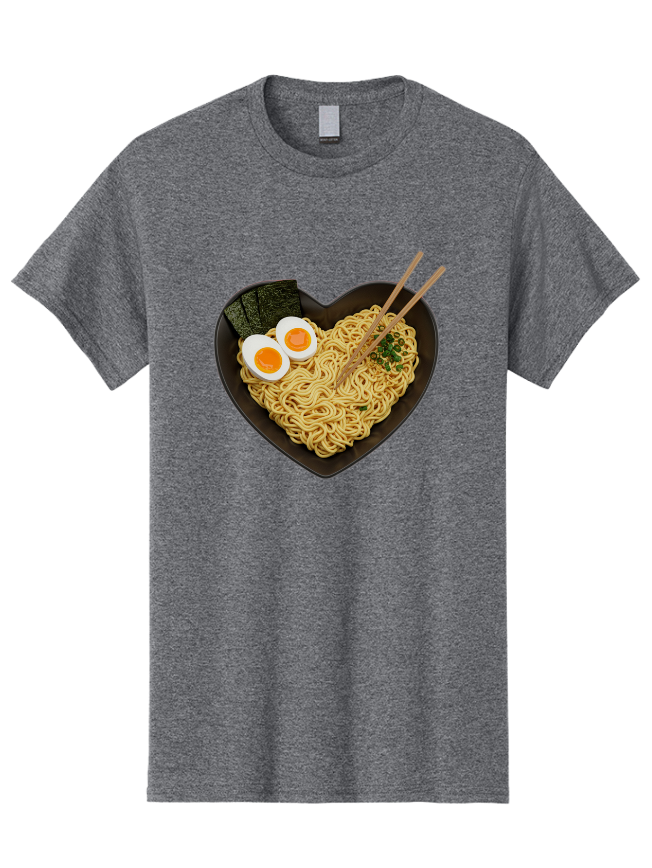Ramen-Noodles-Heart-Shaped-Bowl Men'S Graphic Tee, 100% Cotton, Comfortable Casual Summer Wear, Machine Washable, Ramen Noodles, Heart-Shaped Bowl, Soft-Boiled Eggs, Seaweed, Chopsticks, Asian Cuisine, Comfort Food, Savory Dish, Noodle Soup, Bae722