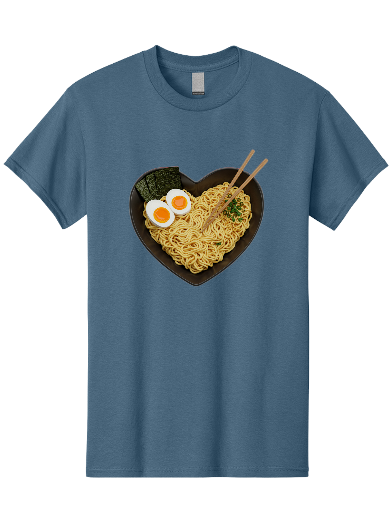 Ramen-Noodles-Heart-Shaped-Bowl Men'S Graphic Tee, 100% Cotton, Comfortable Casual Summer Wear, Machine Washable, Ramen Noodles, Heart-Shaped Bowl, Soft-Boiled Eggs, Seaweed, Chopsticks, Asian Cuisine, Comfort Food, Savory Dish, Noodle Soup, Bae722