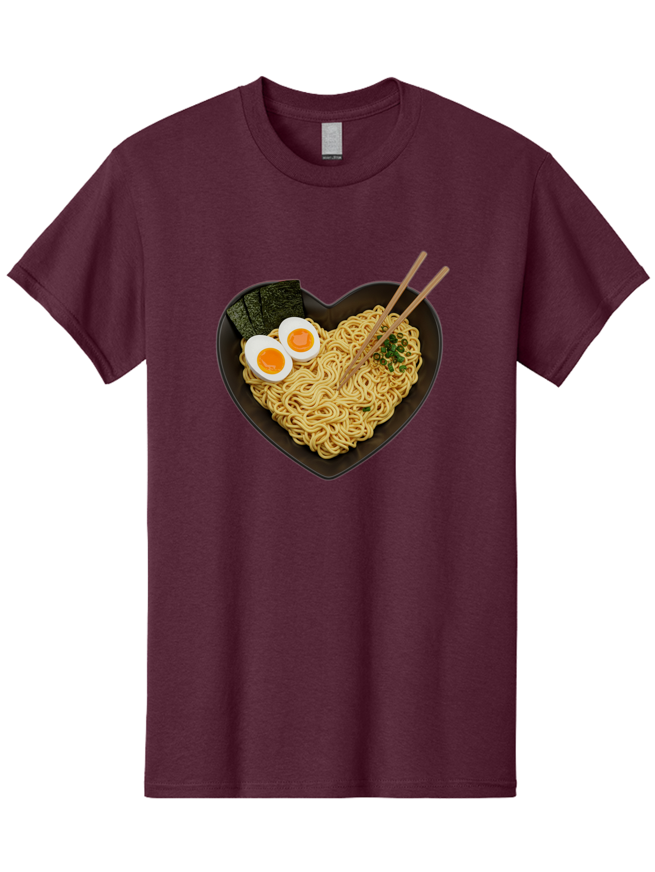 Ramen-Noodles-Heart-Shaped-Bowl Men'S Graphic Tee, 100% Cotton, Comfortable Casual Summer Wear, Machine Washable, Ramen Noodles, Heart-Shaped Bowl, Soft-Boiled Eggs, Seaweed, Chopsticks, Asian Cuisine, Comfort Food, Savory Dish, Noodle Soup, Bae722