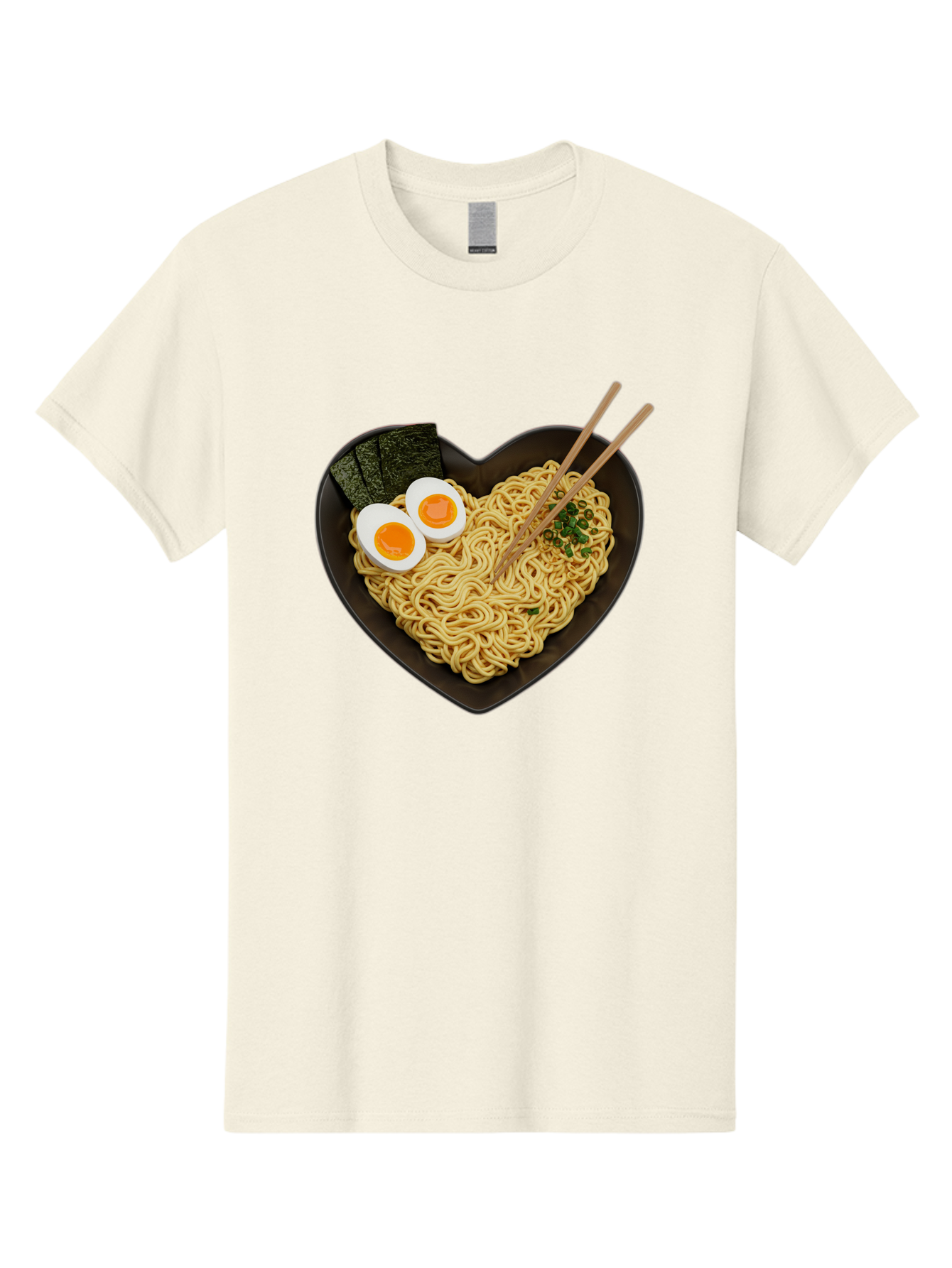 Ramen-Noodles-Heart-Shaped-Bowl Men'S Graphic Tee, 100% Cotton, Comfortable Casual Summer Wear, Machine Washable, Ramen Noodles, Heart-Shaped Bowl, Soft-Boiled Eggs, Seaweed, Chopsticks, Asian Cuisine, Comfort Food, Savory Dish, Noodle Soup, Bae722