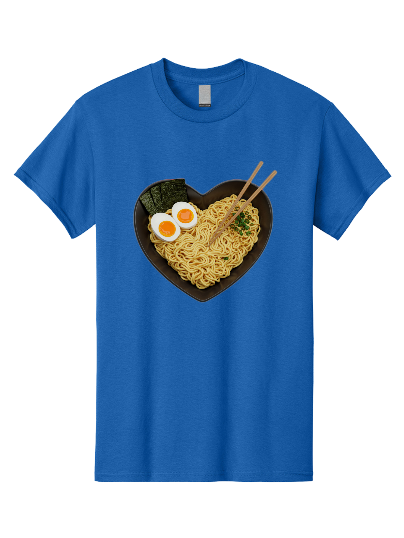 Ramen-Noodles-Heart-Shaped-Bowl Men'S Graphic Tee, 100% Cotton, Comfortable Casual Summer Wear, Machine Washable, Ramen Noodles, Heart-Shaped Bowl, Soft-Boiled Eggs, Seaweed, Chopsticks, Asian Cuisine, Comfort Food, Savory Dish, Noodle Soup, Bae722