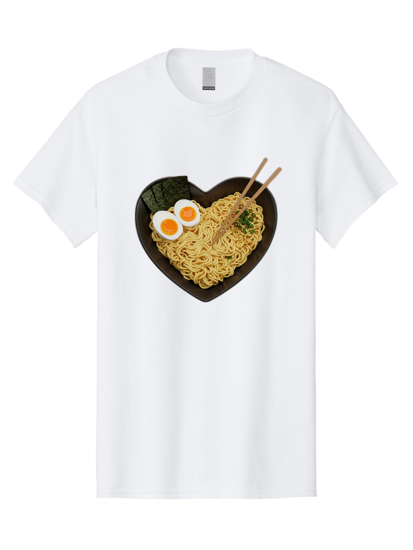Ramen-Noodles-Heart-Shaped-Bowl Men'S Graphic Tee, 100% Cotton, Comfortable Casual Summer Wear, Machine Washable, Ramen Noodles, Heart-Shaped Bowl, Soft-Boiled Eggs, Seaweed, Chopsticks, Asian Cuisine, Comfort Food, Savory Dish, Noodle Soup, Bae722
