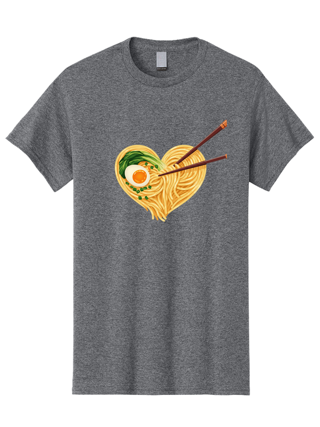 Ramen-Noodles-Heart Men'S Graphic Tee, 100% Cotton, Comfortable Casual Summer Wear, Machine Washable, Heart-Shaped Noodles, Ramen, Egg, Green Onions, Asian Cuisine, Chopsticks, Noodle Dish, Meal, Food, Appetizing, Delicious Bae723