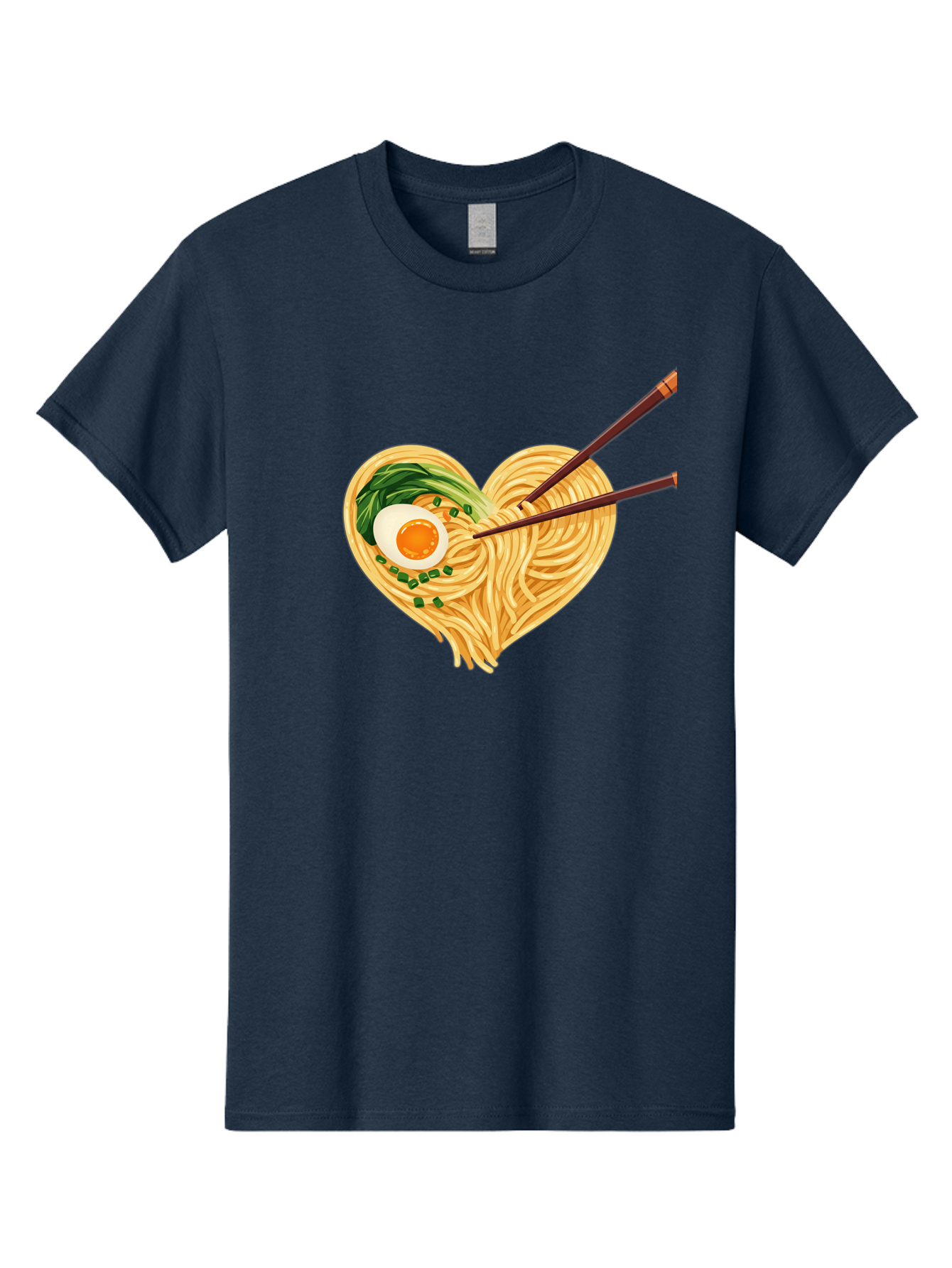 Ramen-Noodles-Heart Men'S Graphic Tee, 100% Cotton, Comfortable Casual Summer Wear, Machine Washable, Heart-Shaped Noodles, Ramen, Egg, Green Onions, Asian Cuisine, Chopsticks, Noodle Dish, Meal, Food, Appetizing, Delicious Bae723