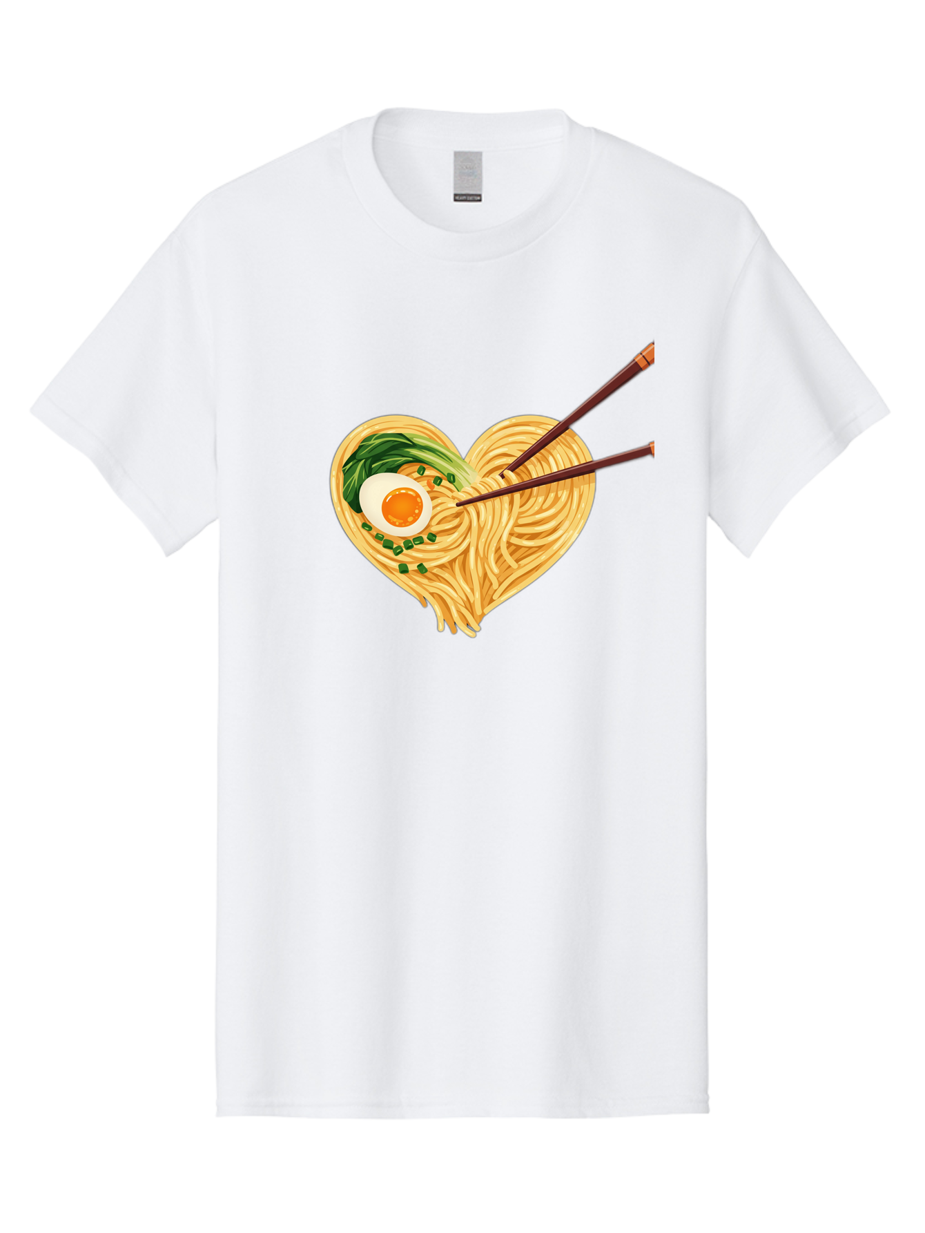 Ramen-Noodles-Heart Men'S Graphic Tee, 100% Cotton, Comfortable Casual Summer Wear, Machine Washable, Heart-Shaped Noodles, Ramen, Egg, Green Onions, Asian Cuisine, Chopsticks, Noodle Dish, Meal, Food, Appetizing, Delicious Bae723