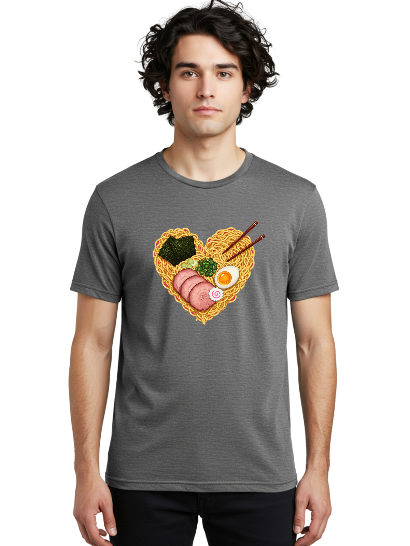 Ramen-Noodles Men'S Graphic Tee, 100% Cotton, Comfortable Casual Summer Wear, Machine Washable, Ramen Noodles, Sliced Meat, Boiled Egg, Seaweed, Green Onions, Fish Cake, Japanese Cuisine, Noodle Soup, Chopsticks, Food Art, Culinary Creativity, Bae724