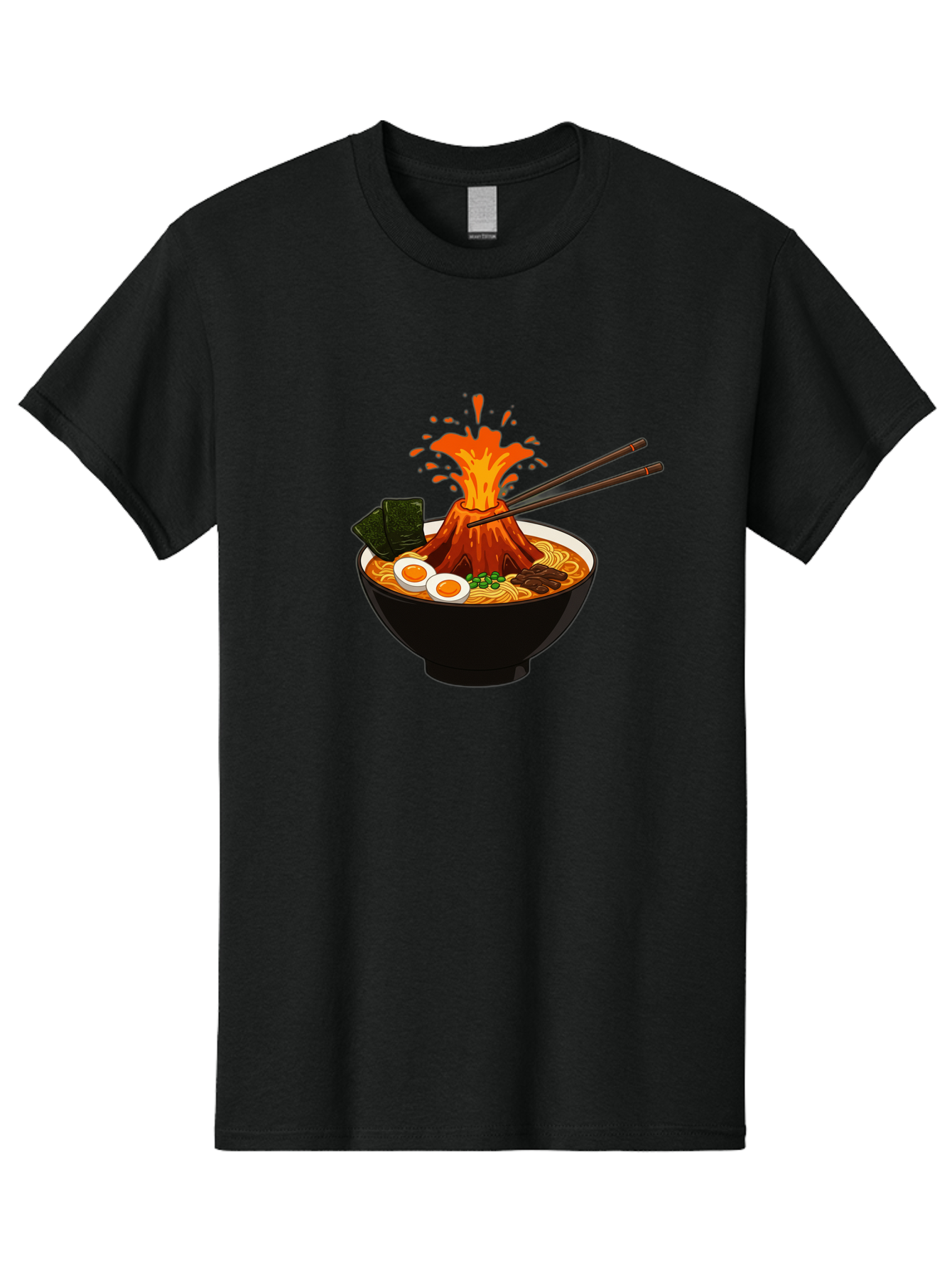 Ramen-Volcano Men'S Graphic Tee, 100% Cotton, Comfortable Casual Summer Wear, Machine Washable, Bowl Of Ramen, Steaming Hot Noodles, Spicy Soup, Boiled Egg, Seaweed, Chopsticks, Fiery Volcano, Japanese Cuisine, Savory Flavors, Delicious Meal, Bae726