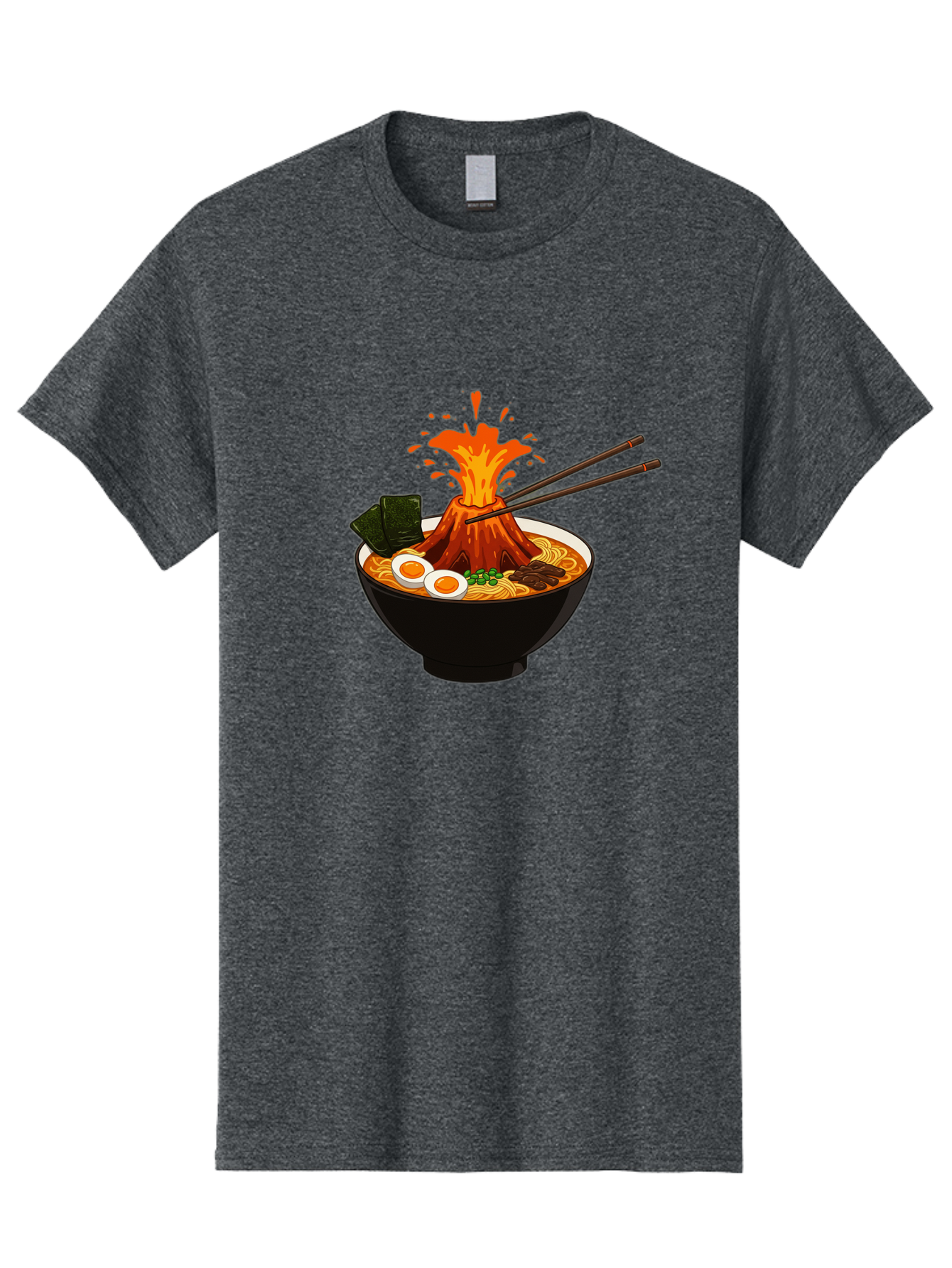 Ramen-Volcano Men'S Graphic Tee, 100% Cotton, Comfortable Casual Summer Wear, Machine Washable, Bowl Of Ramen, Steaming Hot Noodles, Spicy Soup, Boiled Egg, Seaweed, Chopsticks, Fiery Volcano, Japanese Cuisine, Savory Flavors, Delicious Meal, Bae726