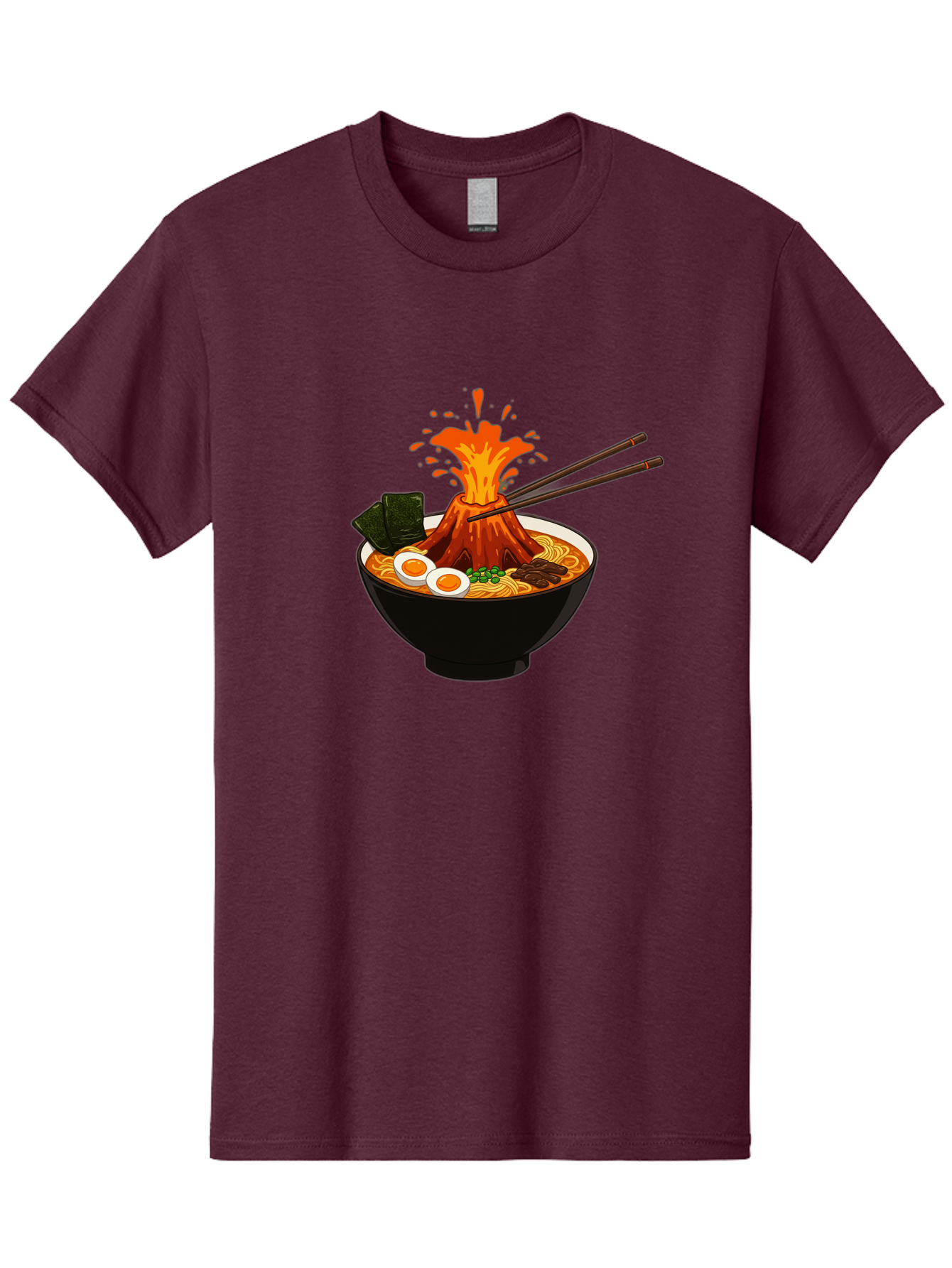 Ramen-Volcano Men'S Graphic Tee, 100% Cotton, Comfortable Casual Summer Wear, Machine Washable, Bowl Of Ramen, Steaming Hot Noodles, Spicy Soup, Boiled Egg, Seaweed, Chopsticks, Fiery Volcano, Japanese Cuisine, Savory Flavors, Delicious Meal, Bae726