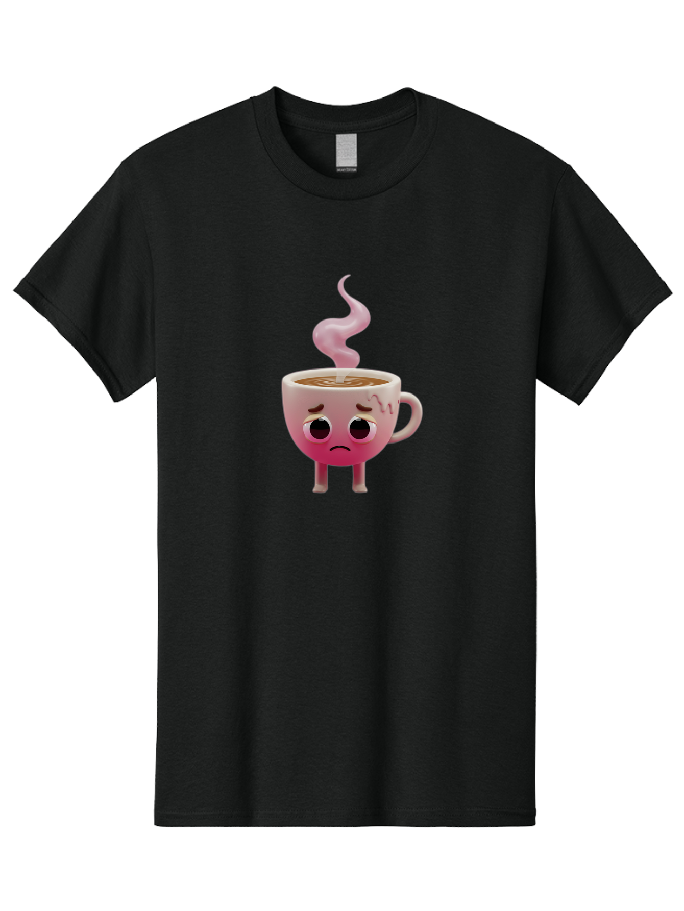 Sad-Coffee-Cup-1 Men'S Graphic Tee, 100% Cotton, Comfortable Casual Summer Wear, Machine Washable, Cartoon Coffee Cup With Face, Coffee In The Cup, Steaming Hot Beverage, Sad Face Expression, Pink Gradient Color, Quirky Character Design, Bae730