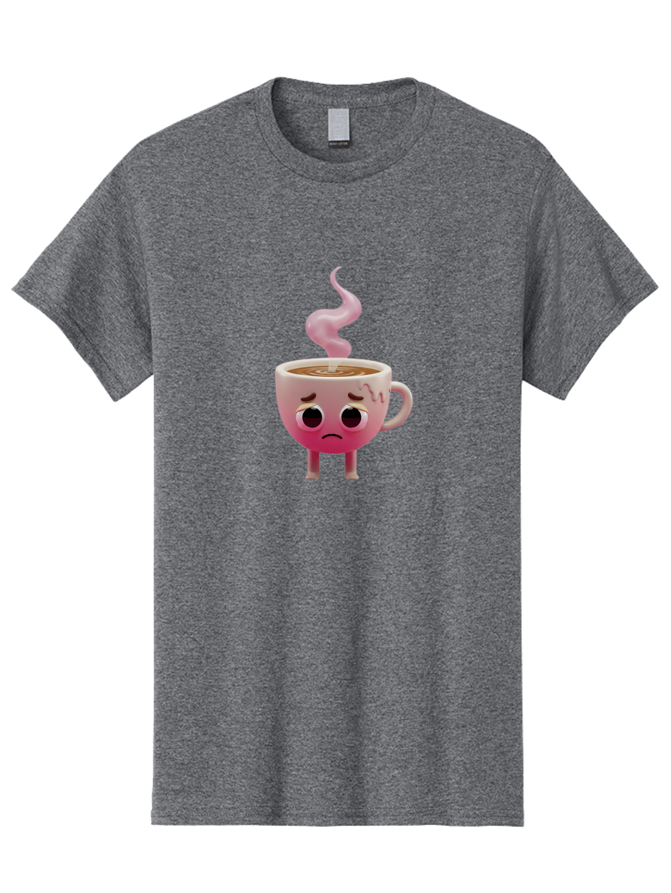 Sad-Coffee-Cup-1 Men'S Graphic Tee, 100% Cotton, Comfortable Casual Summer Wear, Machine Washable, Cartoon Coffee Cup With Face, Coffee In The Cup, Steaming Hot Beverage, Sad Face Expression, Pink Gradient Color, Quirky Character Design, Bae730