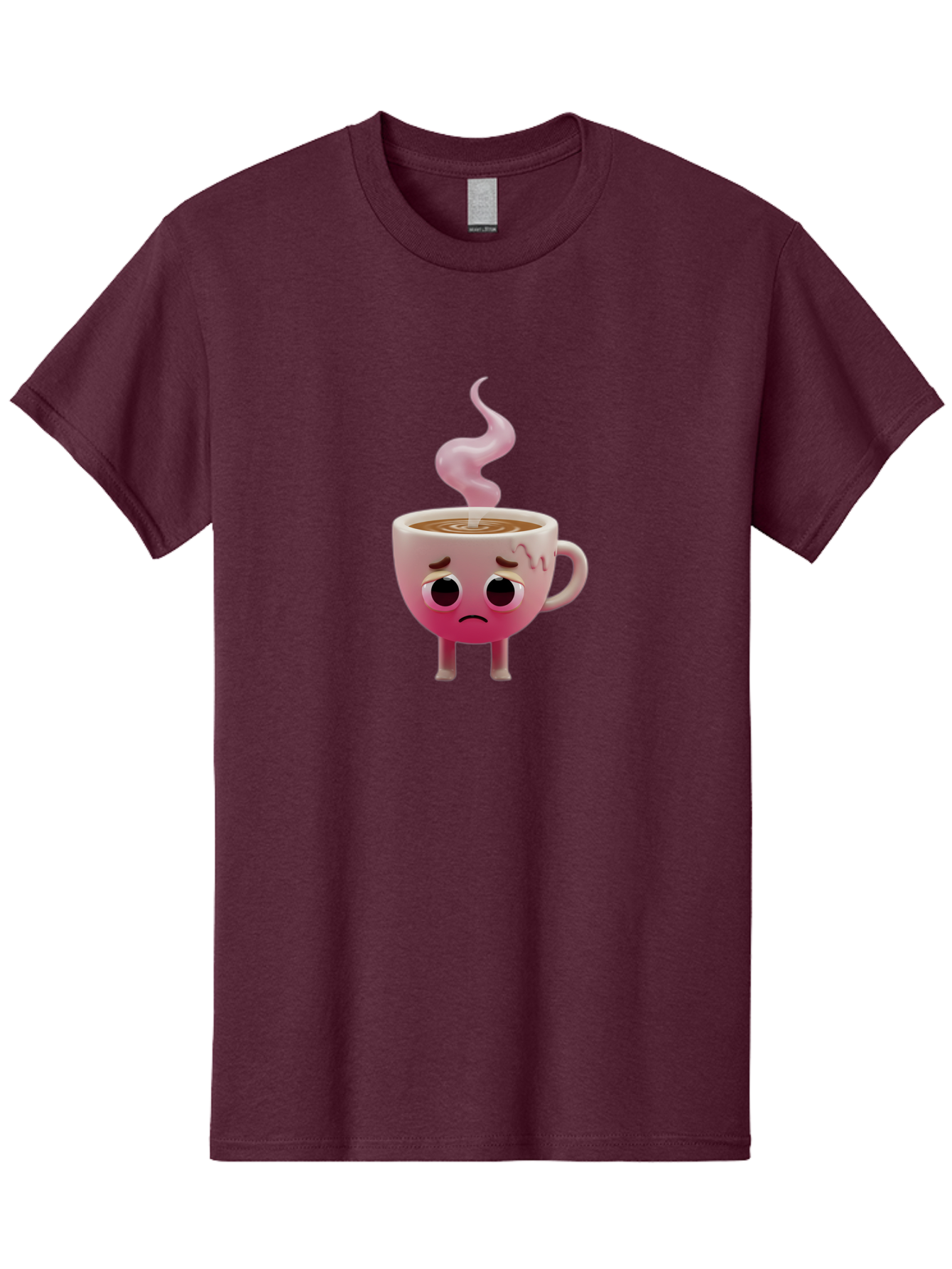 Sad-Coffee-Cup-1 Men'S Graphic Tee, 100% Cotton, Comfortable Casual Summer Wear, Machine Washable, Cartoon Coffee Cup With Face, Coffee In The Cup, Steaming Hot Beverage, Sad Face Expression, Pink Gradient Color, Quirky Character Design, Bae730