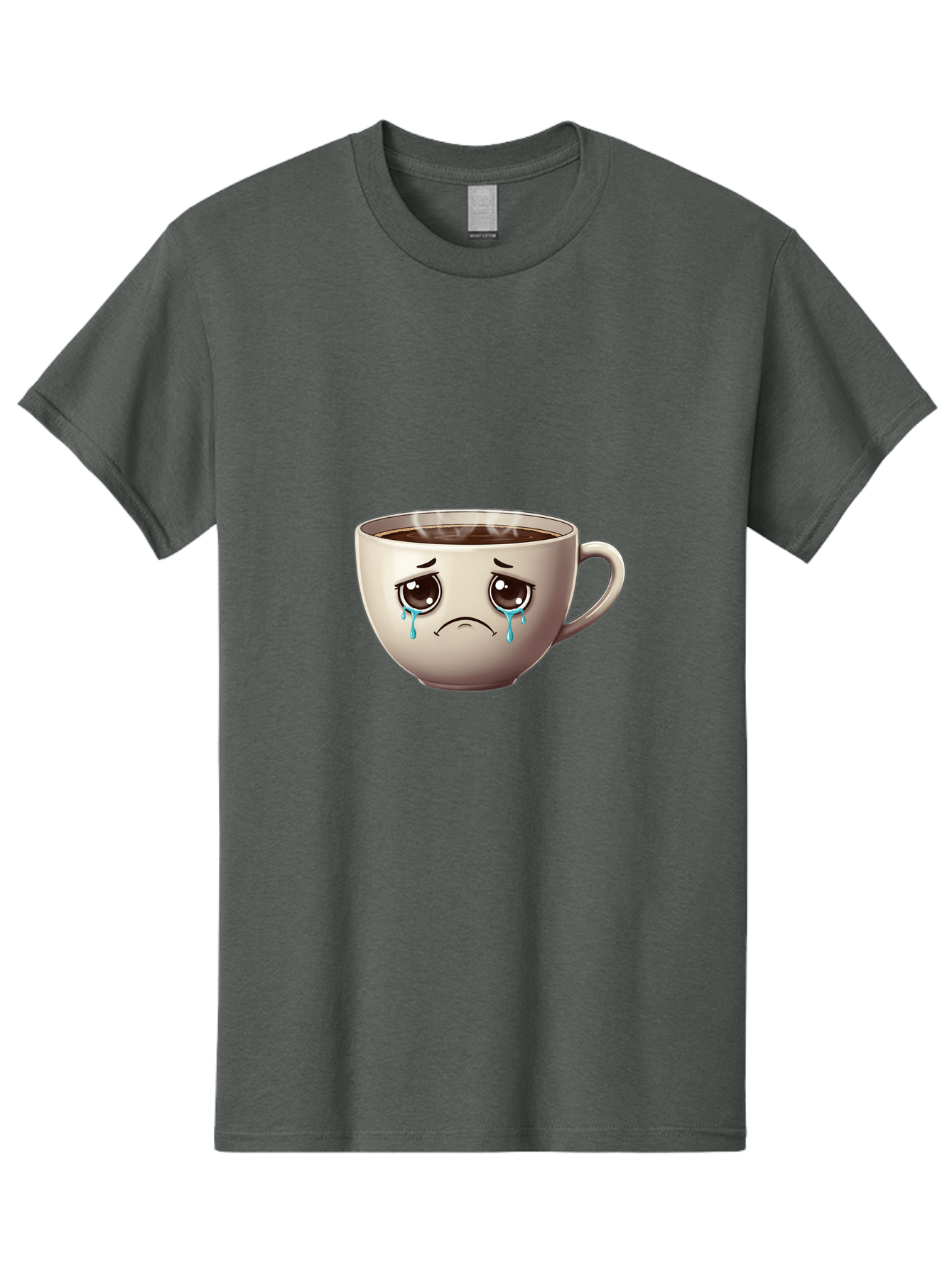 Sad-Coffee-Cup-2 Men'S Graphic Tee, 100% Cotton, Comfortable Casual Summer Wear, Machine Washable, Unhappy Coffee Cup, Sad Face, Crying Emoji, Steaming Hot Coffee, Frowning Face, Emotional Beverage, Coffee Lover'S Distress, Tearful Coffee Cup Bae731