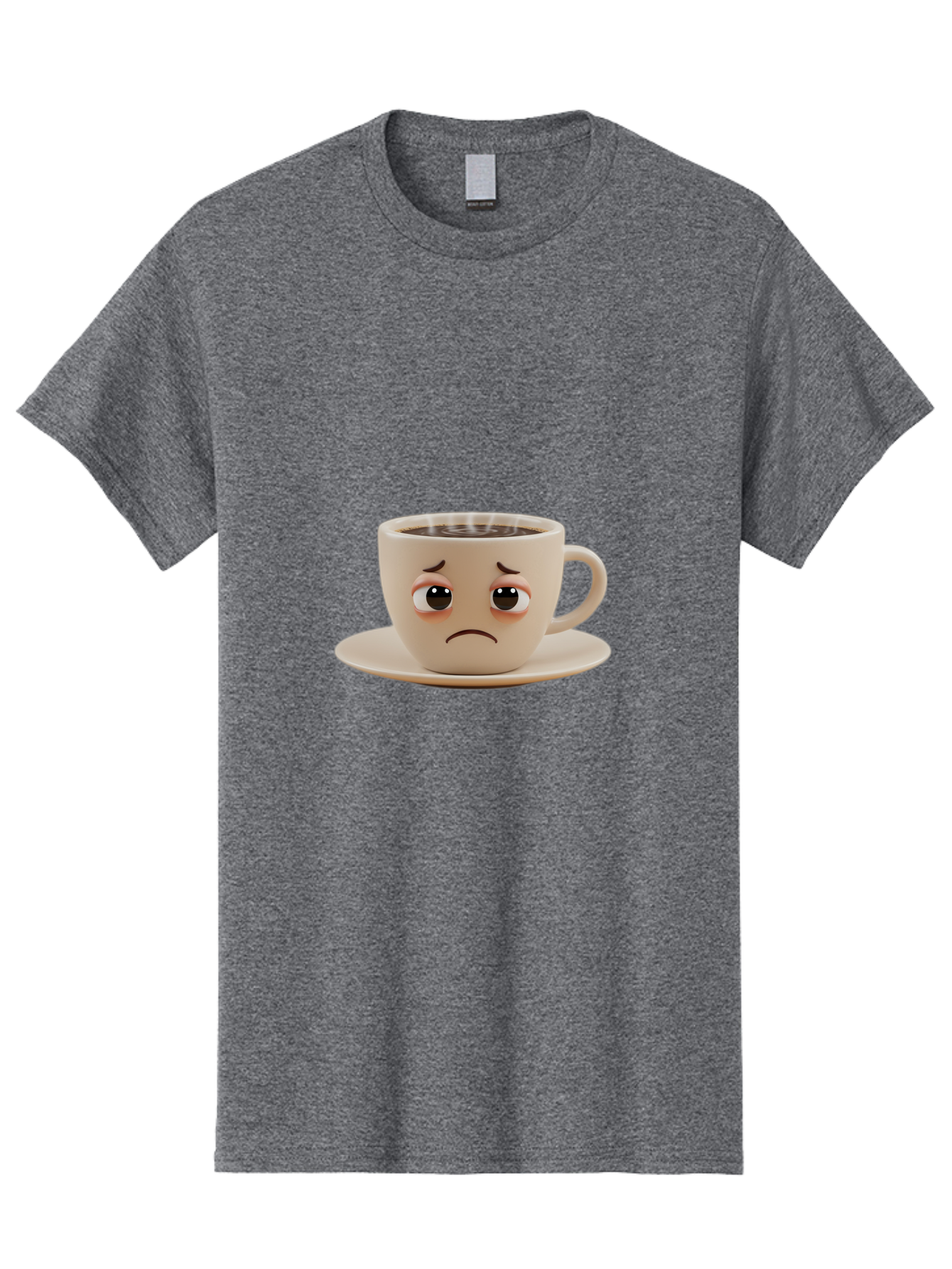 Sad-Coffee-Cup-3 Men'S Graphic Tee, 100% Cotton, Comfortable Casual Summer Wear, Machine Washable, Sad Coffee Cup, Frowning Face, Coffee Break, Unhappy Mood, Cartoon Character, Cute Design, Coffee Lover, Emotional Expression, Bae732