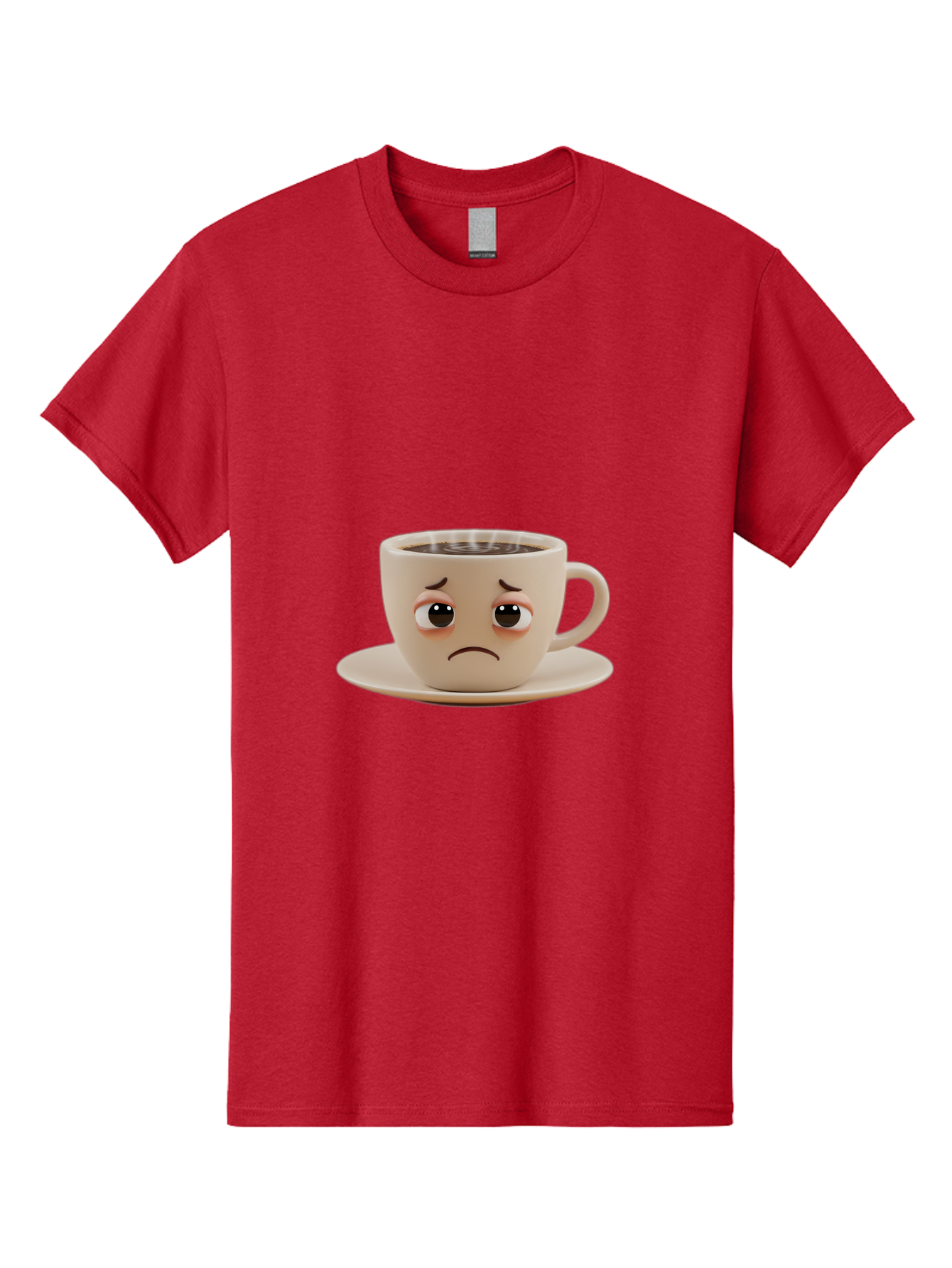 Sad-Coffee-Cup-3 Men'S Graphic Tee, 100% Cotton, Comfortable Casual Summer Wear, Machine Washable, Sad Coffee Cup, Frowning Face, Coffee Break, Unhappy Mood, Cartoon Character, Cute Design, Coffee Lover, Emotional Expression, Bae732