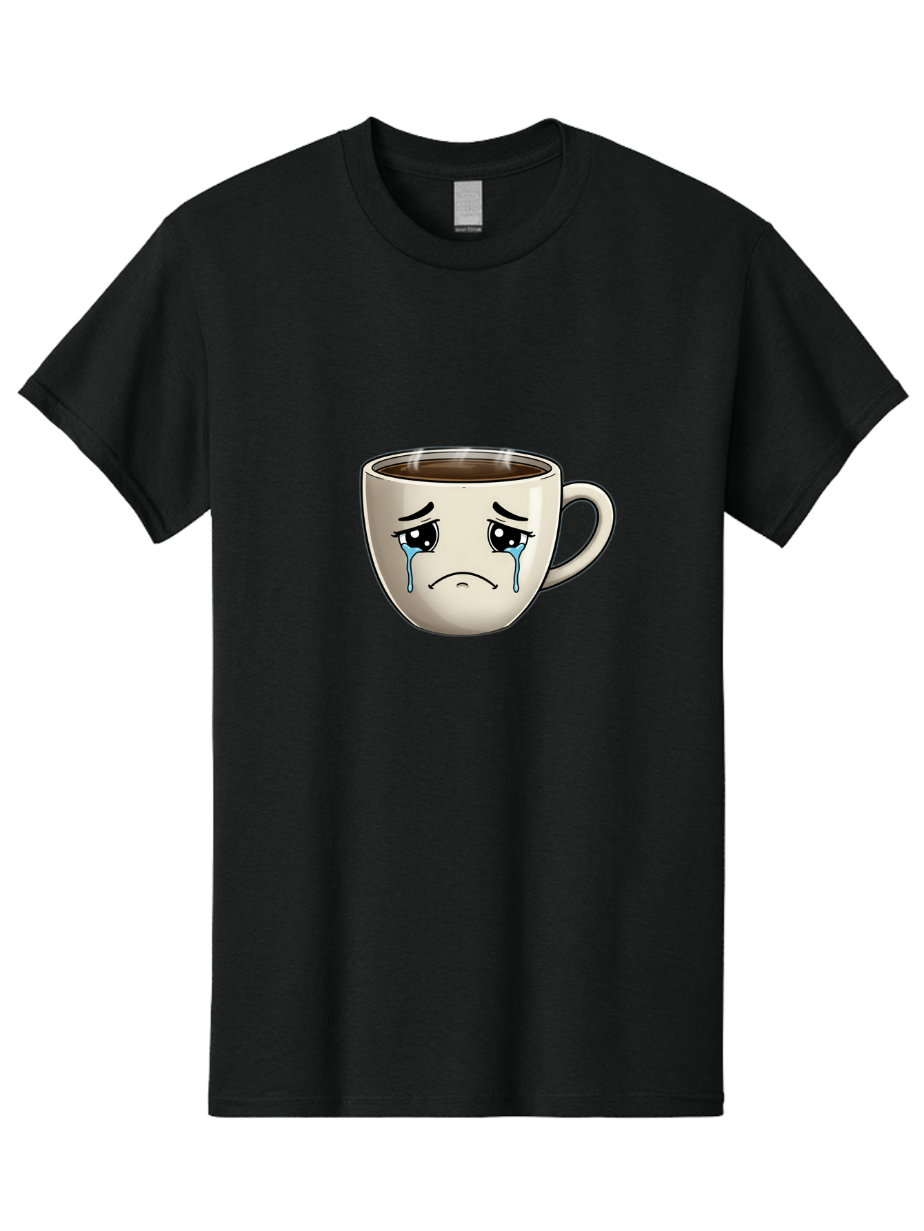 Sad-Coffee-Cup Men'S Graphic Tee, 100% Cotton, Comfortable Casual Summer Wear, Machine Washable, Sad Coffee Cup, Crying Face, Dark Coffee, Steaming Hot, Emotional Expression, Coffee Culture, Sad Face Cartoon, Morning Coffee, Coffee Break Bae733