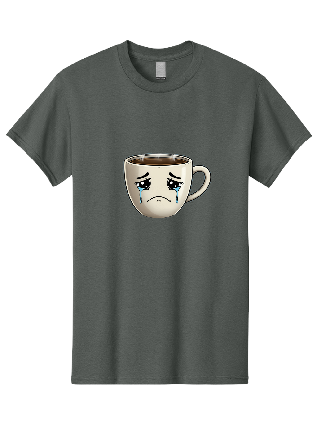 Sad-Coffee-Cup Men'S Graphic Tee, 100% Cotton, Comfortable Casual Summer Wear, Machine Washable, Sad Coffee Cup, Crying Face, Dark Coffee, Steaming Hot, Emotional Expression, Coffee Culture, Sad Face Cartoon, Morning Coffee, Coffee Break Bae733