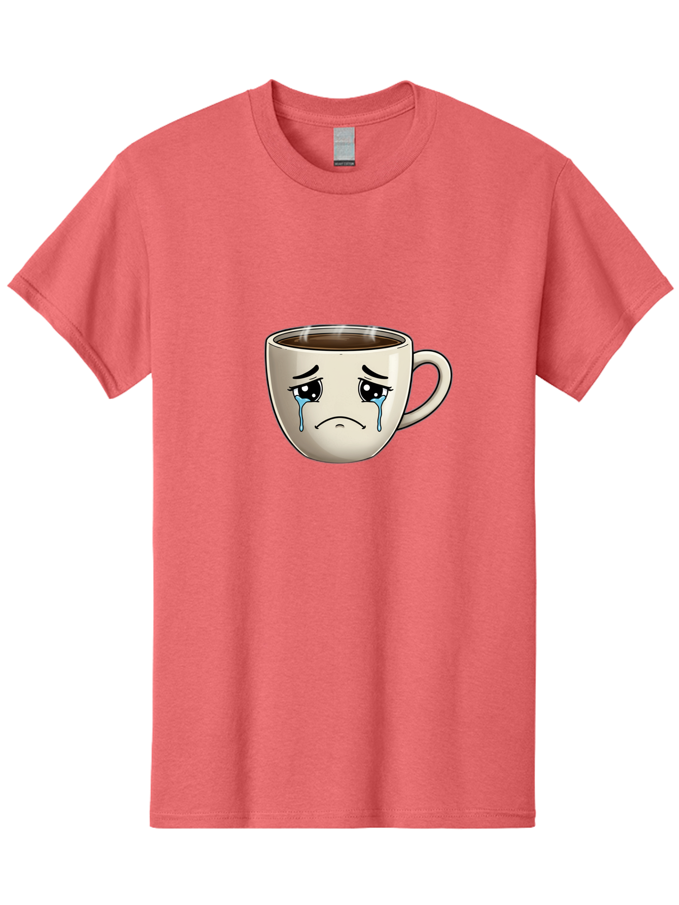 Sad-Coffee-Cup Men'S Graphic Tee, 100% Cotton, Comfortable Casual Summer Wear, Machine Washable, Sad Coffee Cup, Crying Face, Dark Coffee, Steaming Hot, Emotional Expression, Coffee Culture, Sad Face Cartoon, Morning Coffee, Coffee Break Bae733