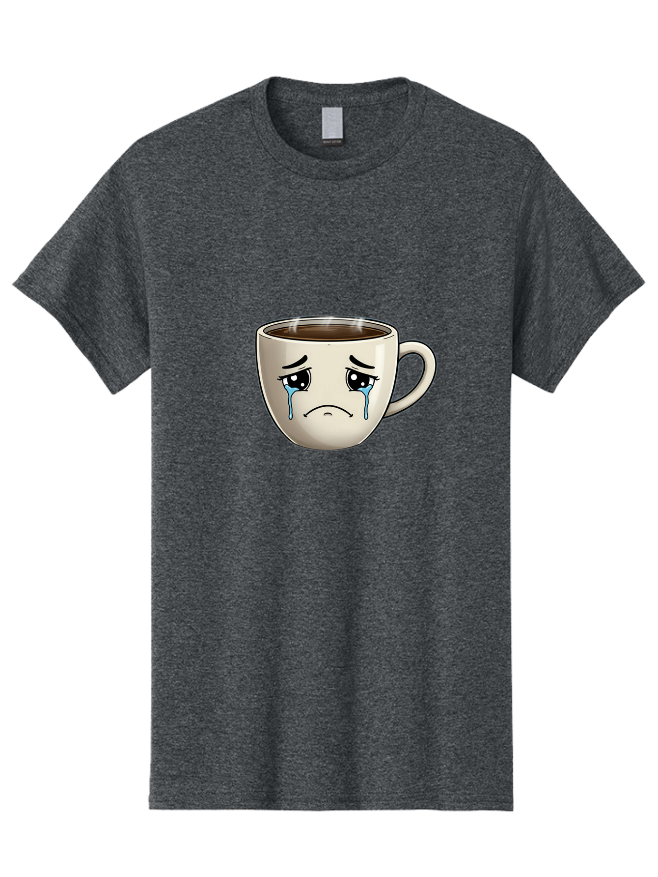 Sad-Coffee-Cup Men'S Graphic Tee, 100% Cotton, Comfortable Casual Summer Wear, Machine Washable, Sad Coffee Cup, Crying Face, Dark Coffee, Steaming Hot, Emotional Expression, Coffee Culture, Sad Face Cartoon, Morning Coffee, Coffee Break Bae733