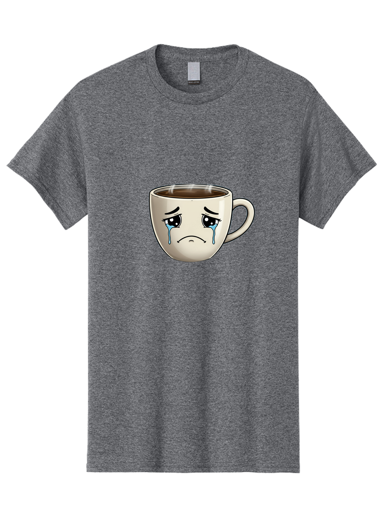 Sad-Coffee-Cup Men'S Graphic Tee, 100% Cotton, Comfortable Casual Summer Wear, Machine Washable, Sad Coffee Cup, Crying Face, Dark Coffee, Steaming Hot, Emotional Expression, Coffee Culture, Sad Face Cartoon, Morning Coffee, Coffee Break Bae733