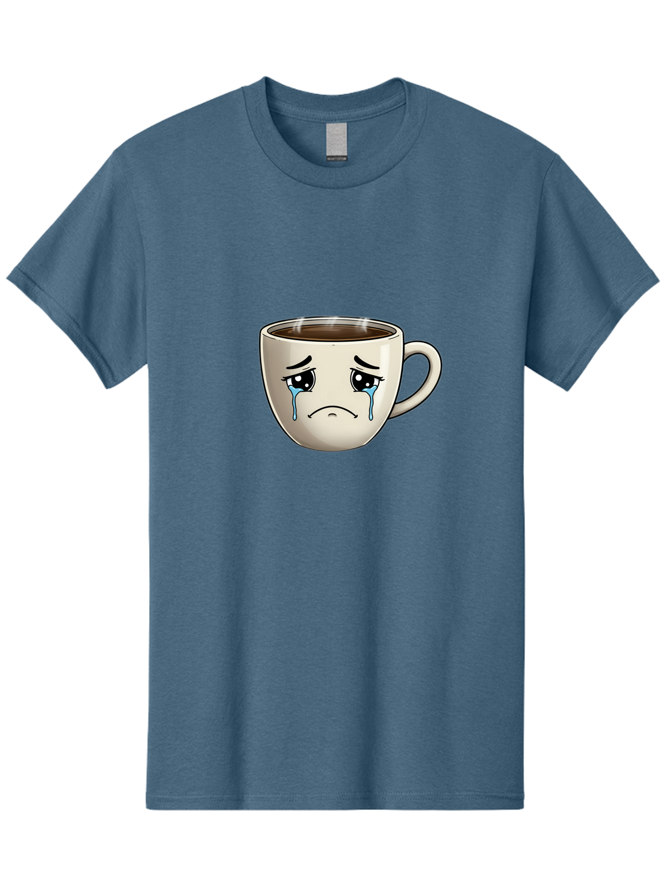 Sad-Coffee-Cup Men'S Graphic Tee, 100% Cotton, Comfortable Casual Summer Wear, Machine Washable, Sad Coffee Cup, Crying Face, Dark Coffee, Steaming Hot, Emotional Expression, Coffee Culture, Sad Face Cartoon, Morning Coffee, Coffee Break Bae733