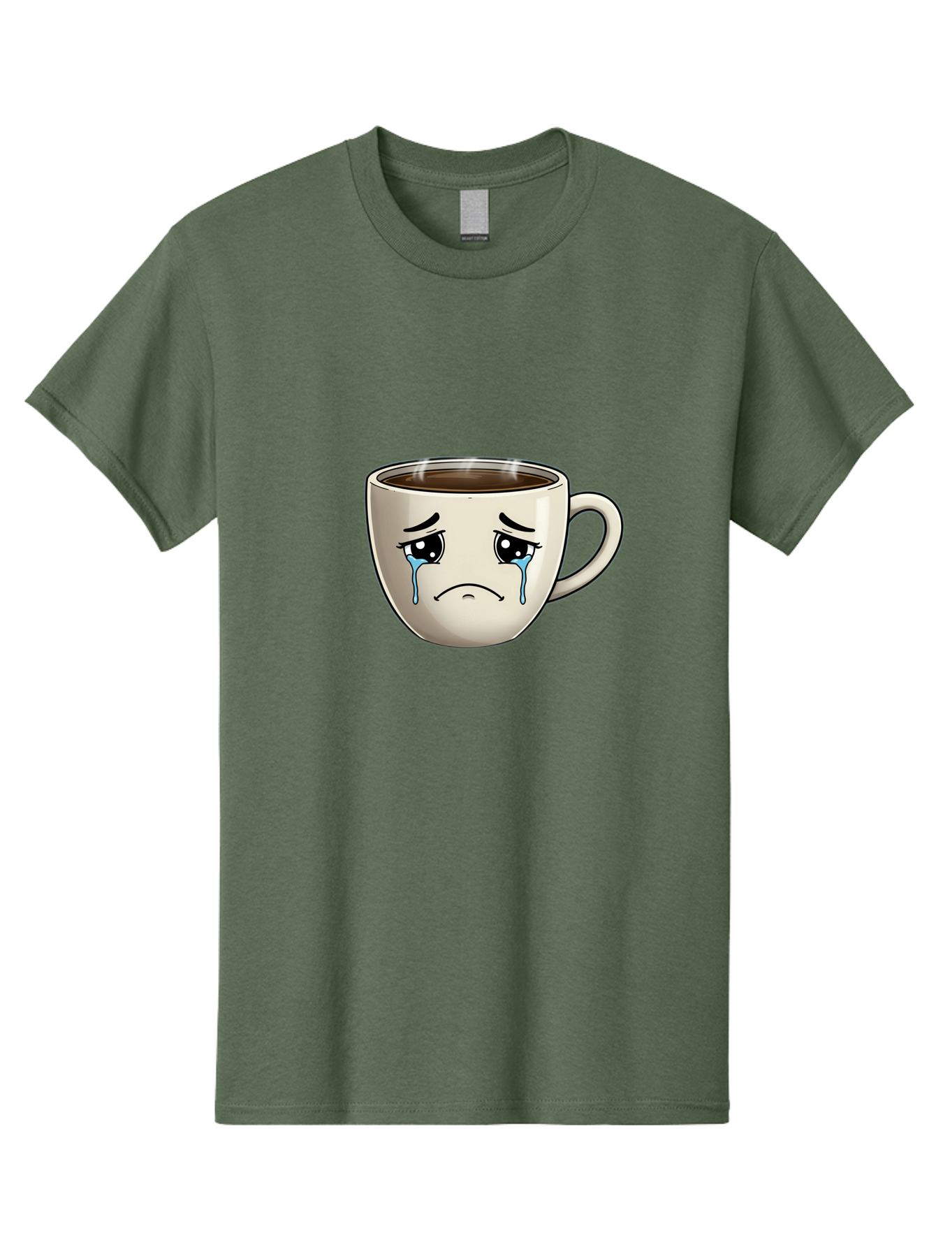 Sad-Coffee-Cup Men'S Graphic Tee, 100% Cotton, Comfortable Casual Summer Wear, Machine Washable, Sad Coffee Cup, Crying Face, Dark Coffee, Steaming Hot, Emotional Expression, Coffee Culture, Sad Face Cartoon, Morning Coffee, Coffee Break Bae733